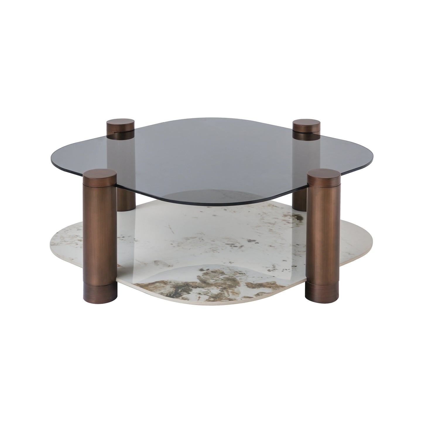Zenith Glass Coffee Table | 36" Copper Square With Storage Shelf