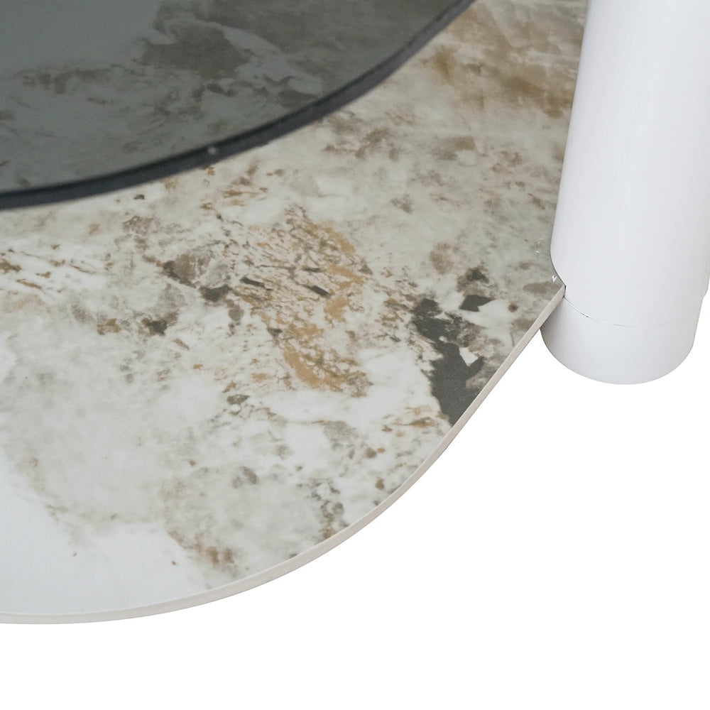 Zenith Glass Coffee Table | 36" Ivory Square With Storage Shelf