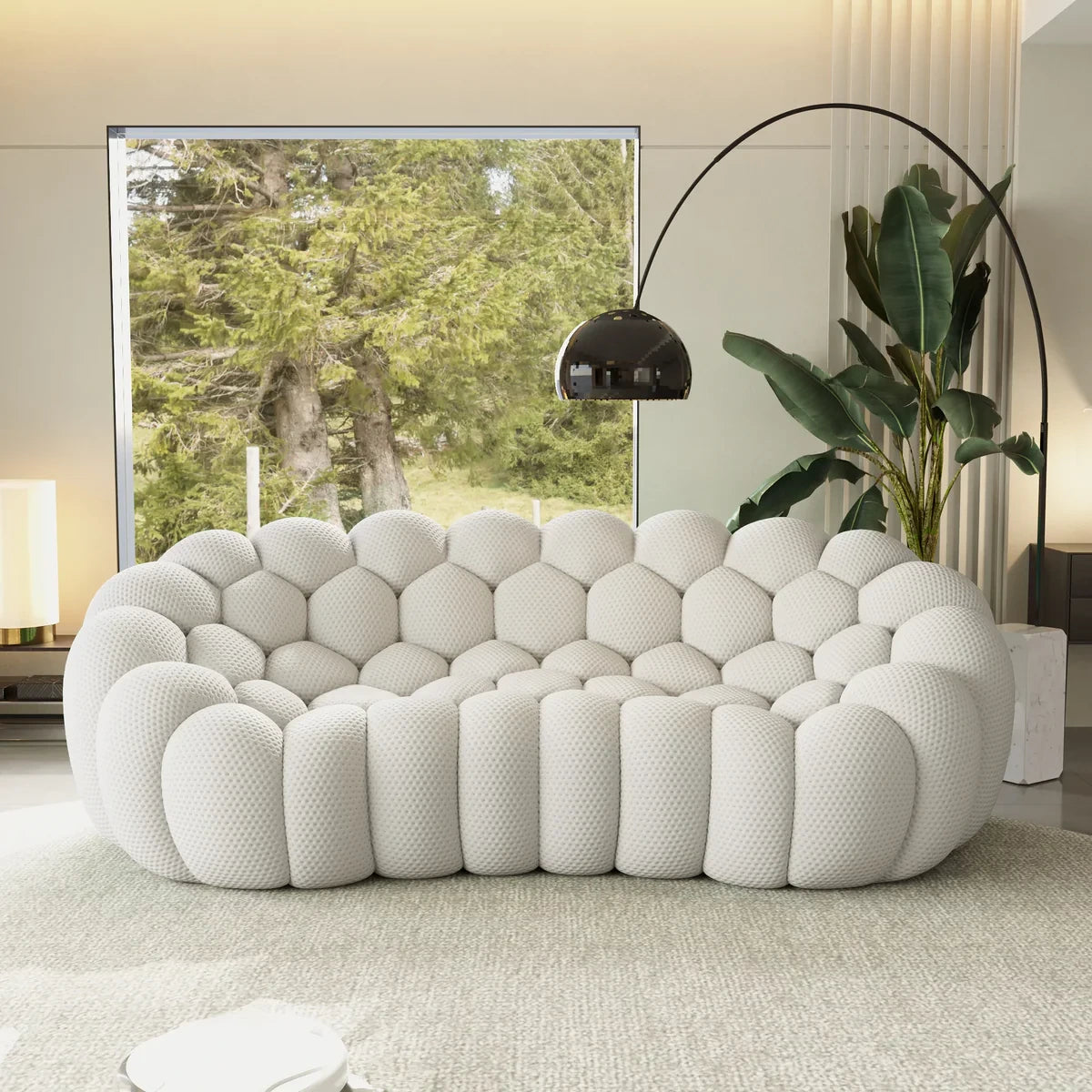 a picture of a grey boneless sofa in a living room
