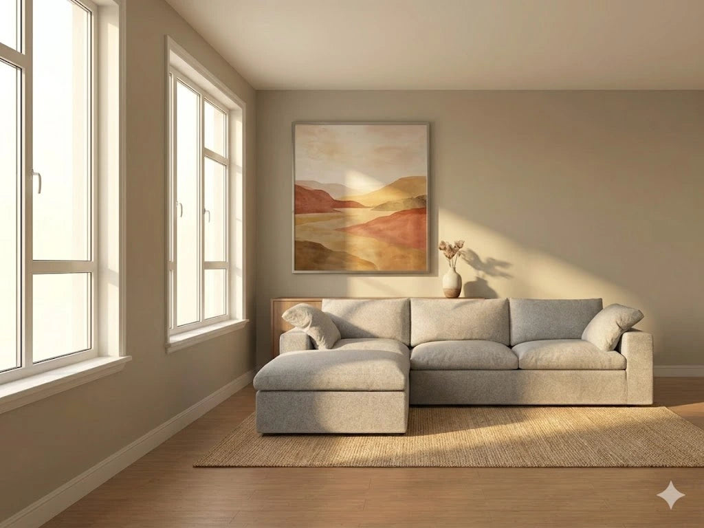 a picture of a sectional sofa in Warm grey living room
