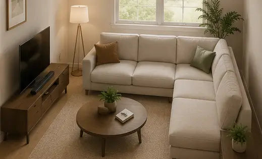 a picture of apartment layout ideas for L-Shaped or Corner-Heavy Rooms