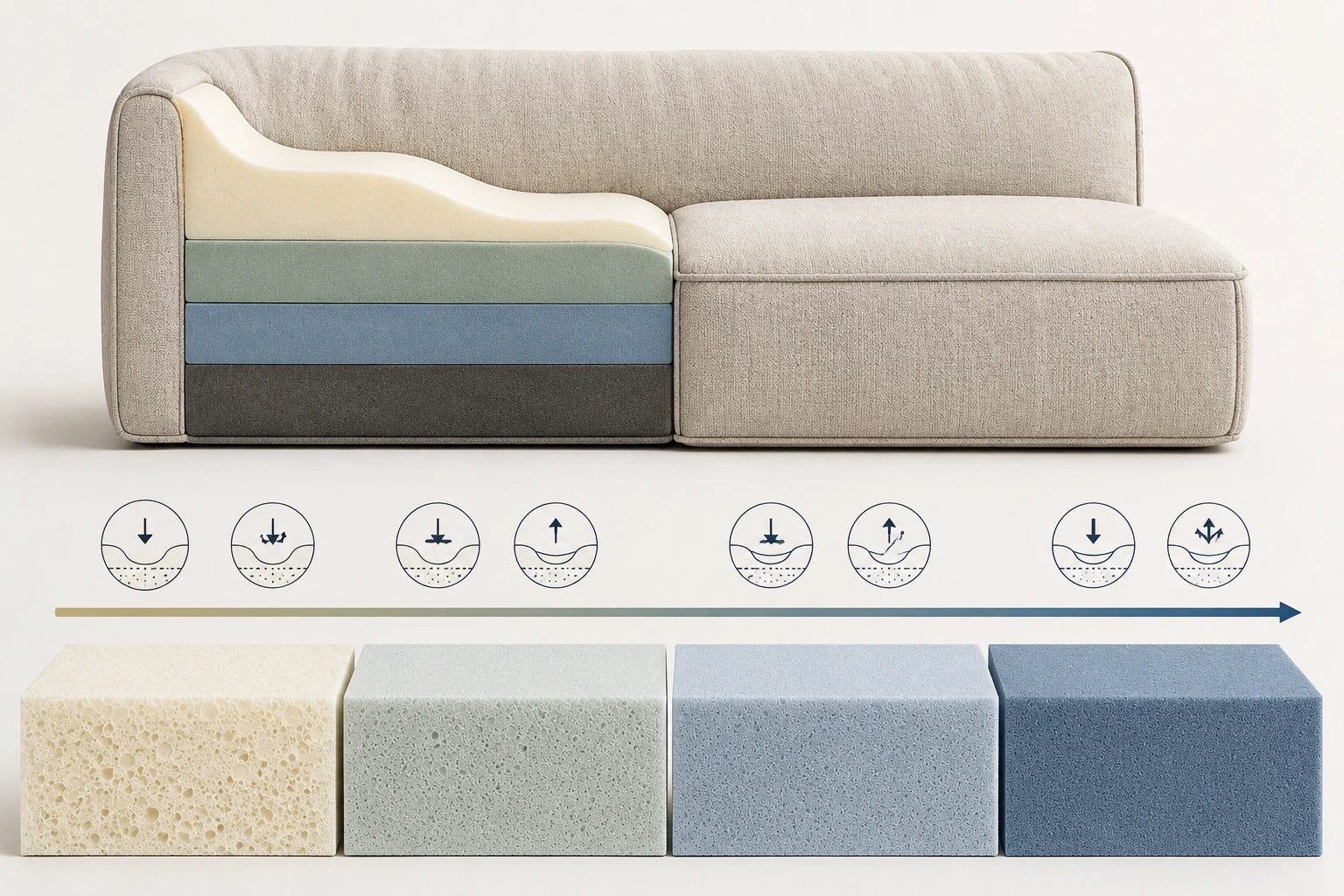 a picture of showing boneless sofa density
