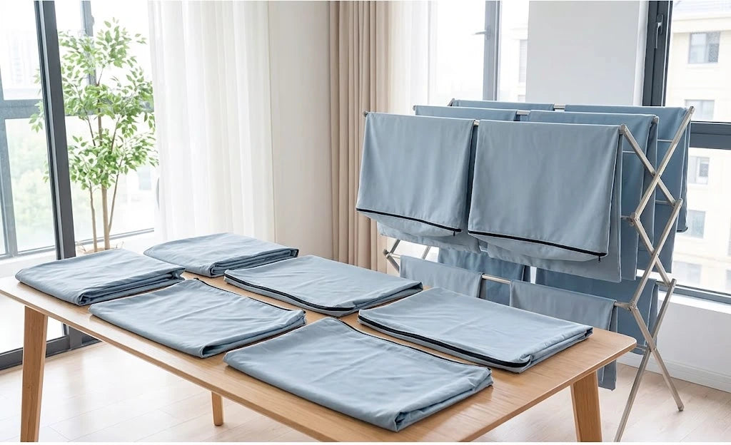 a picture of showing washable sofa cover are air drying