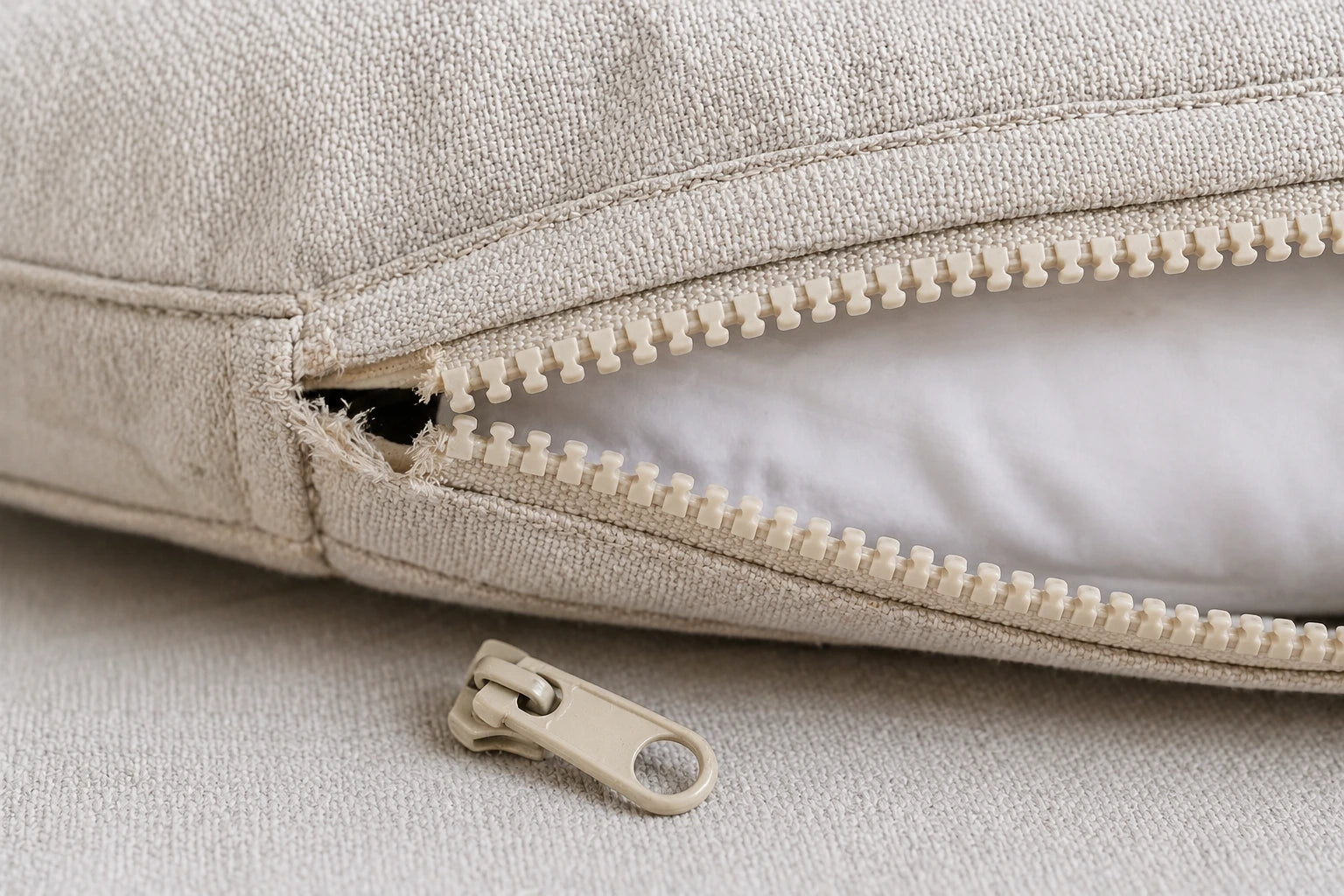 a picture showing washable sofa zippier failure