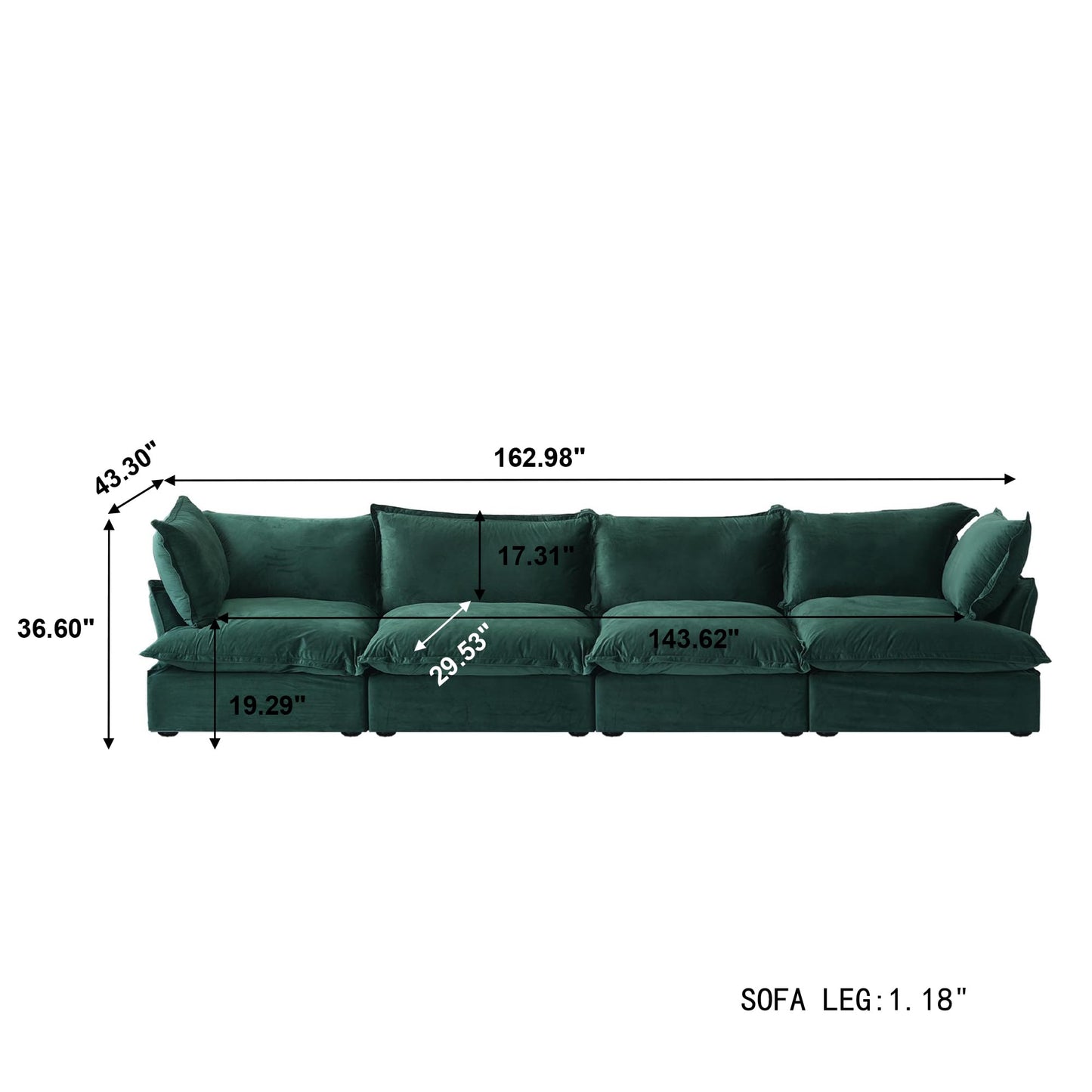 Sectional Couches for Living Room,82.66" Cloud Modular Sectional Sofa, Velvet Deep Couch,Cushion Covers Removable &amp; Replaceable,LoveSofa,Blue