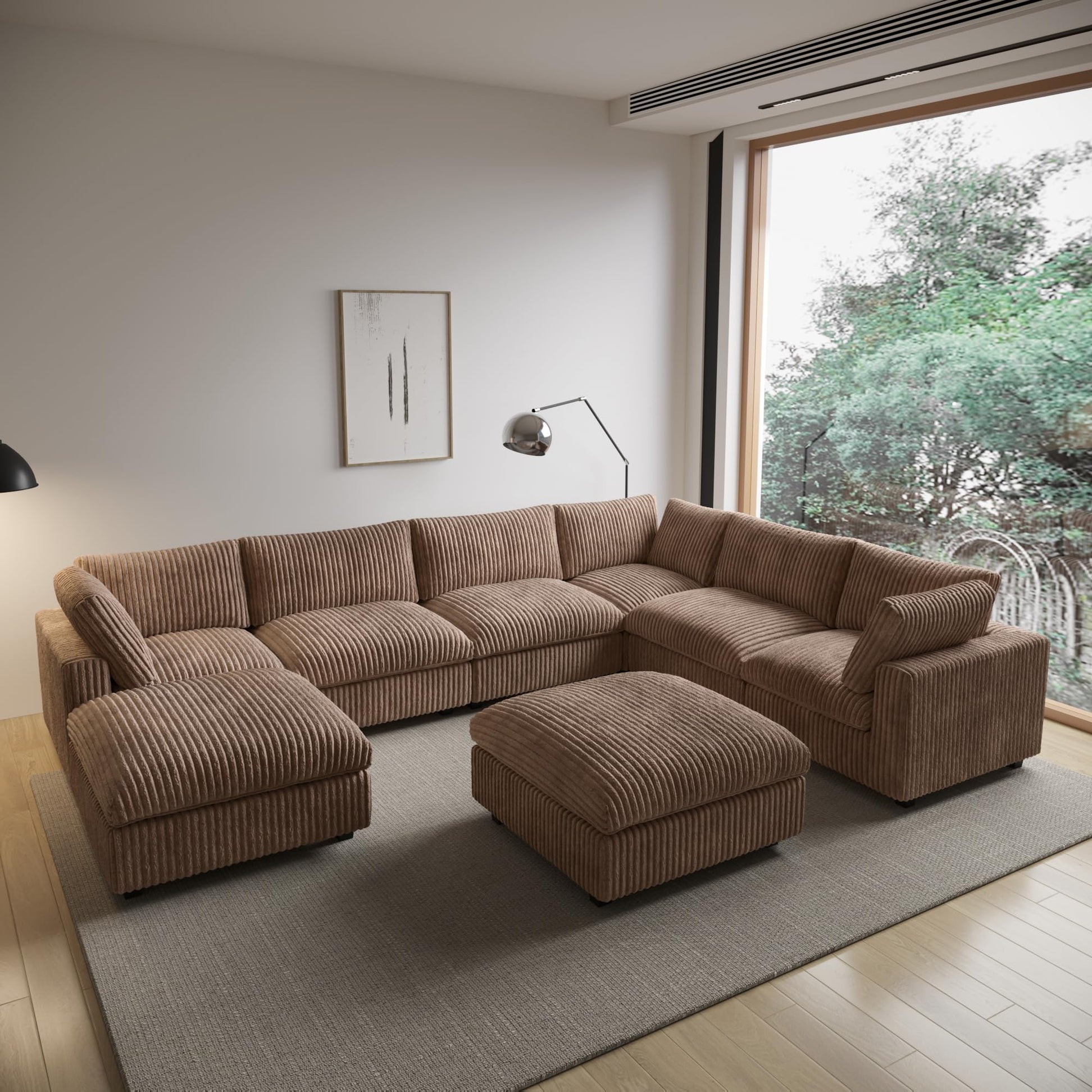 Cloud Couch Modular Sectional Sofa,157" Oversized U Shaped Couch with Ottoman,6 Seater Convertible Sofa,Comfy Plush Couches for Living Room,Covers Washable&amp;Replaceable (White)