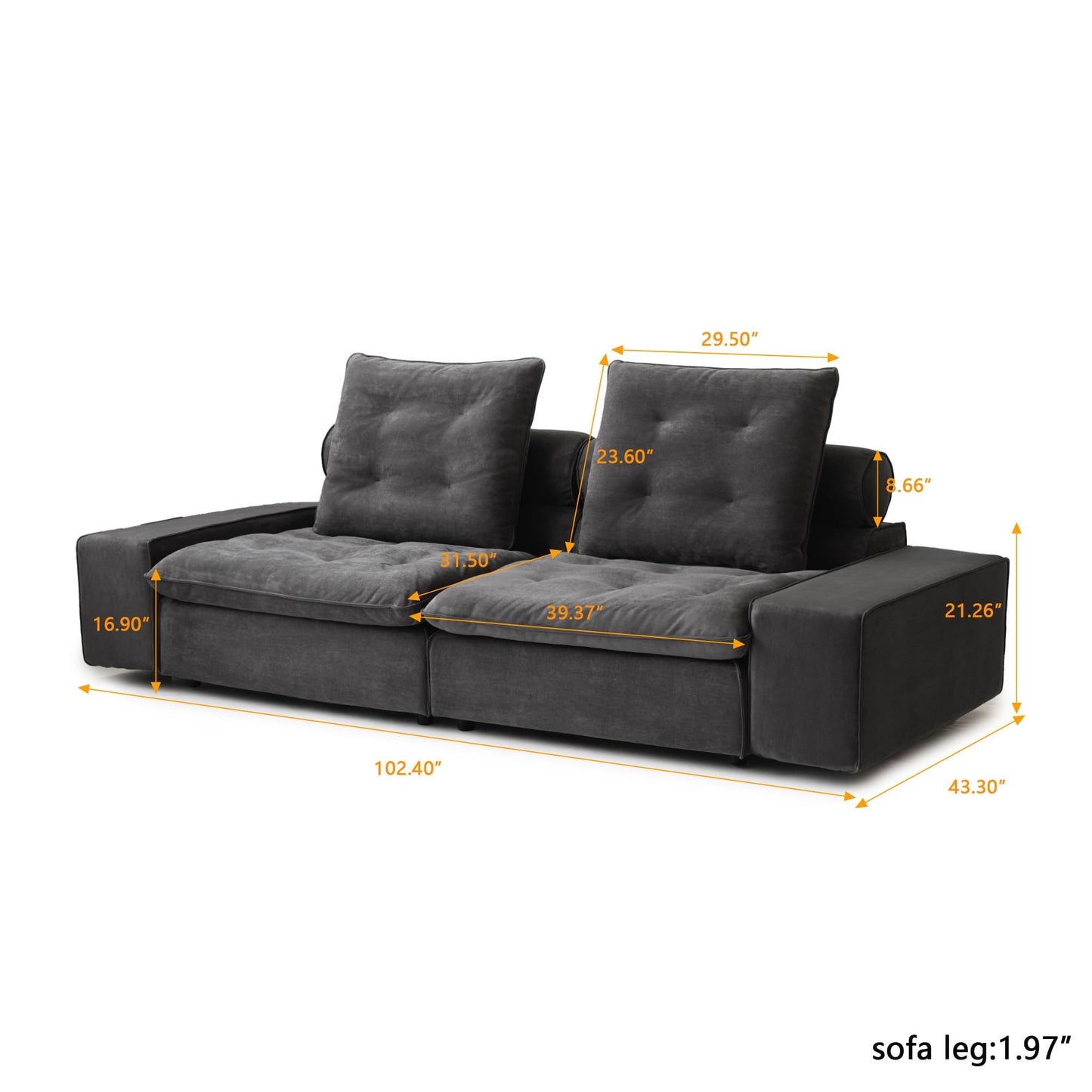 Cloud Modular Sectional Sofa, Luxury Velvet Couch Sofas for Living Room,74inch Corner Seater
