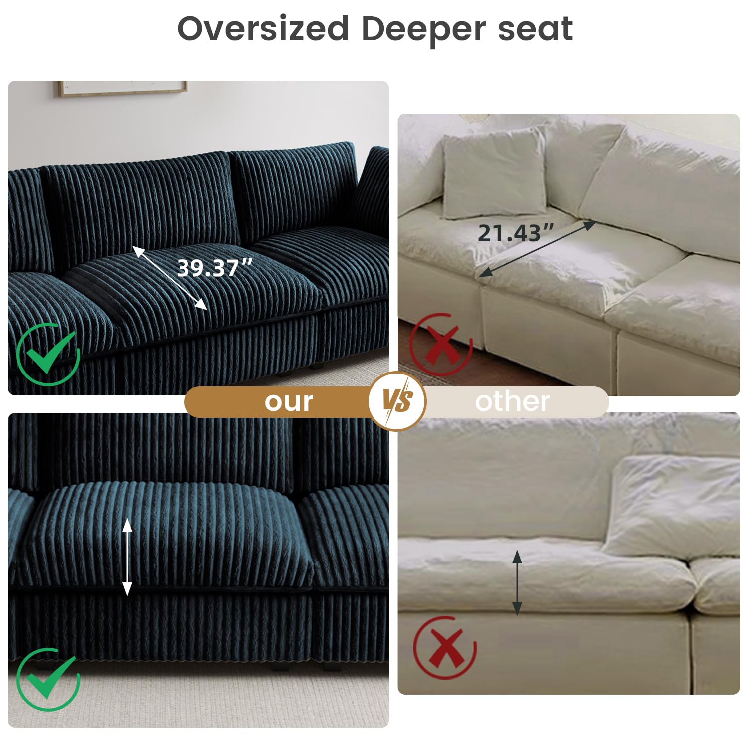 Cloud Couch Modular Sectional Sofa,157" Oversized U Shaped Couch with Ottoman,6 Seater Convertible Sofa,Comfy Plush Couches for Living Room,Covers Washable&amp;Replaceable (White)