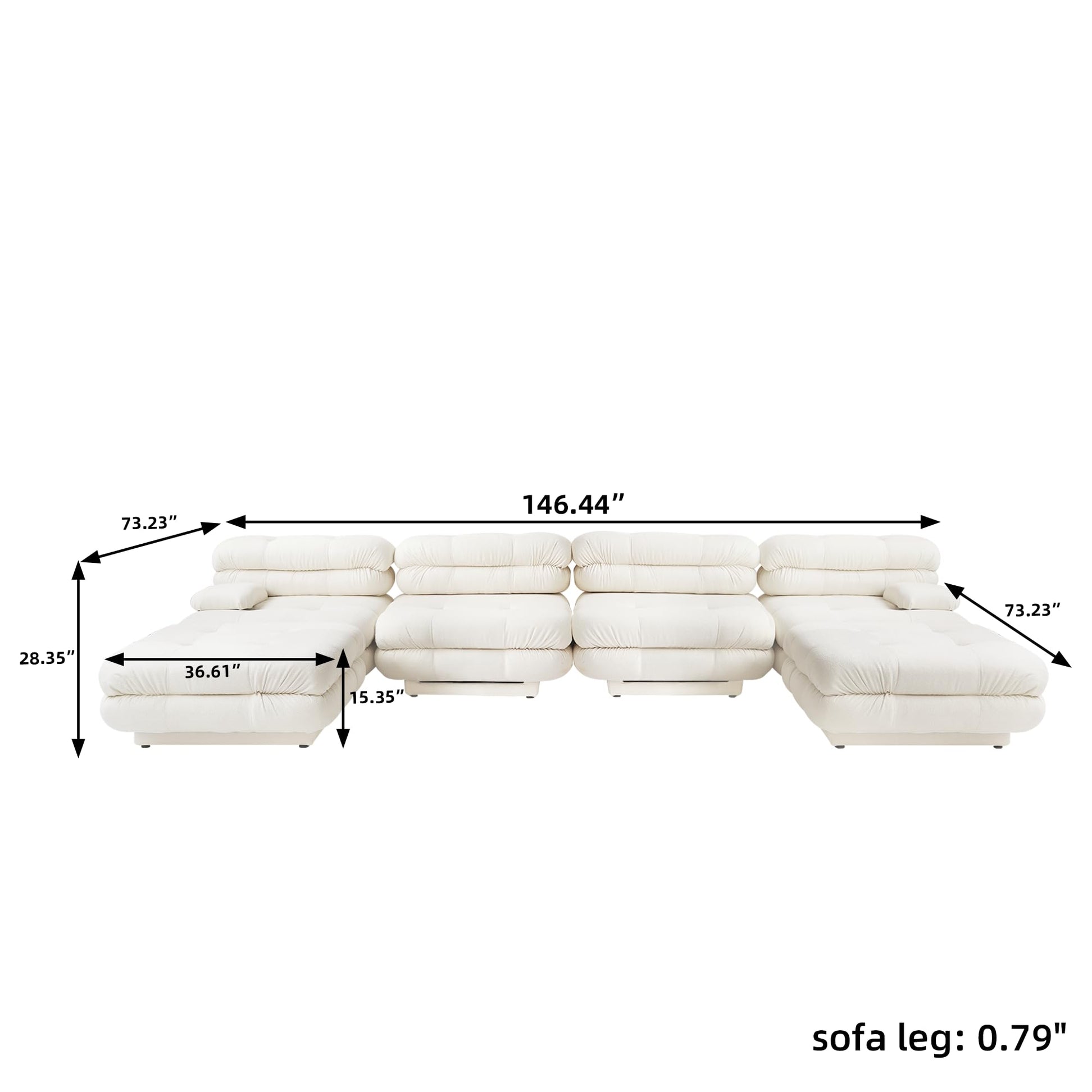 Modular Sectional Couch for Living Room, 109.83" Inline L Shaped Sofa Couch, Minimalist Sofa Couch,3 Seater and 1 Ottoman Deep Seat Couch Deep Seat (Beige, 4 Seater)