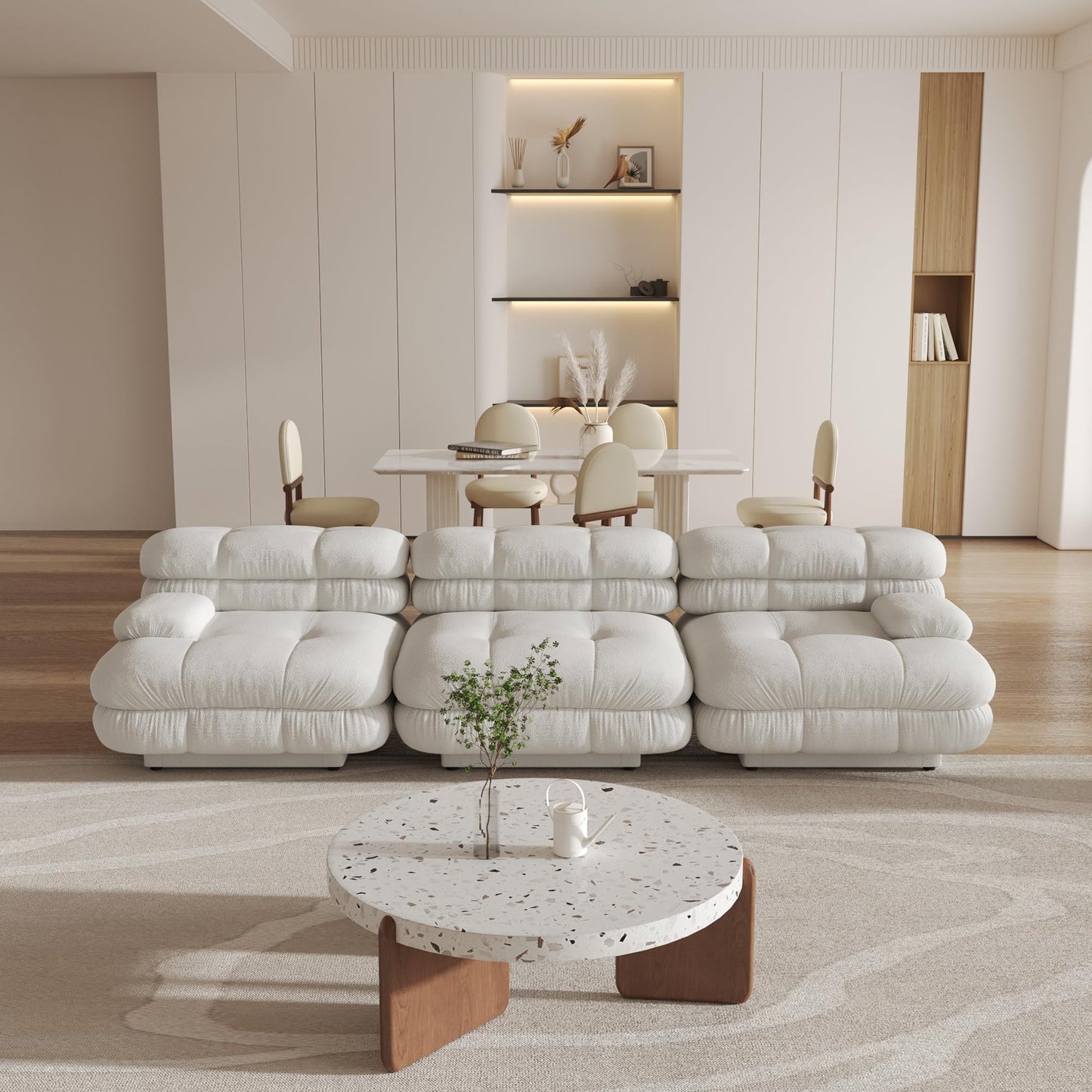 Modular Sectional Couch for Living Room, 109.83" Inline L Shaped Sofa Couch, Minimalist Sofa Couch,3 Seater and 1 Ottoman Deep Seat Couch Deep Seat (Beige, 4 Seater)