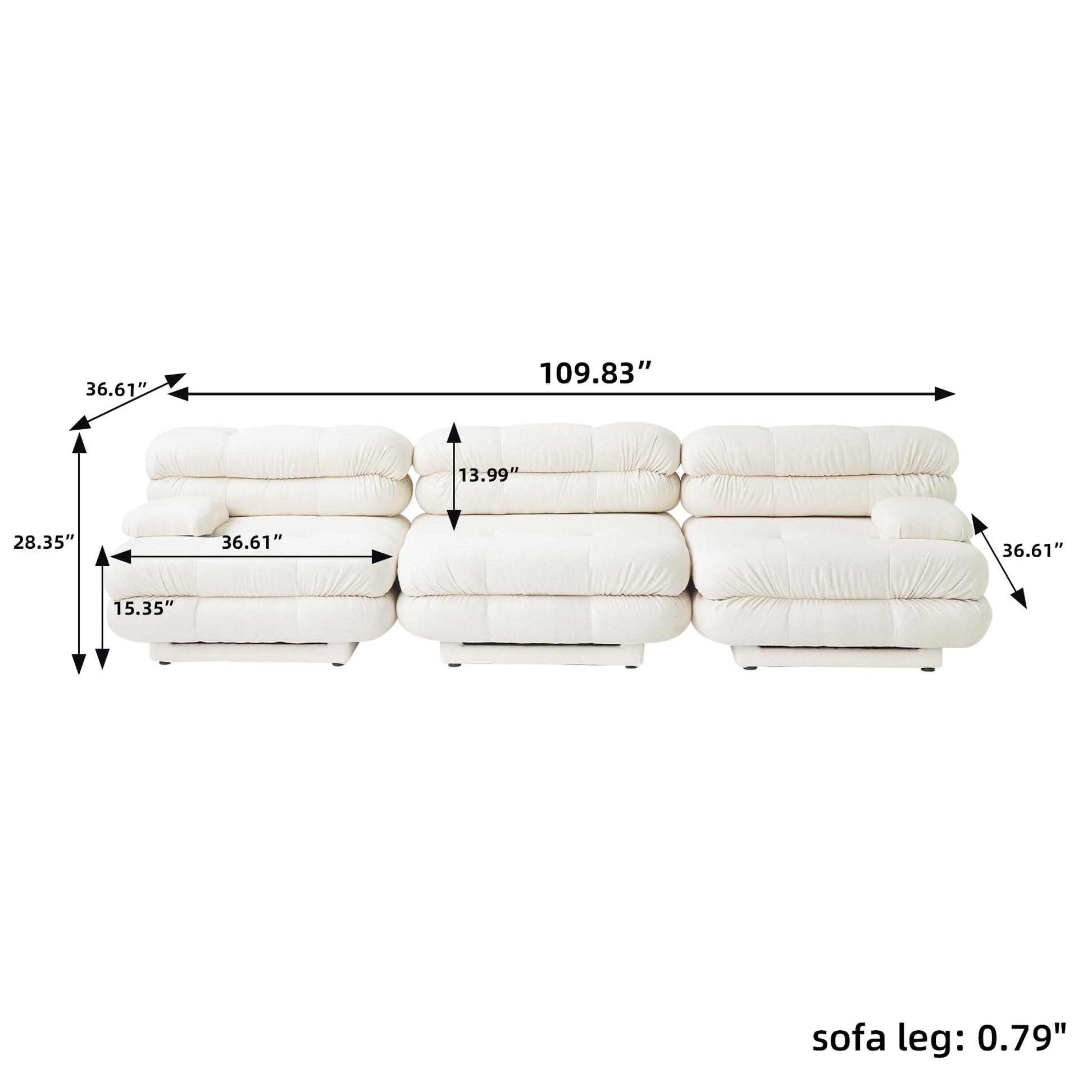 Modular Sectional Couch for Living Room, 109.83" Inline L Shaped Sofa Couch, Minimalist Sofa Couch,3 Seater and 1 Ottoman Deep Seat Couch Deep Seat (Beige, 4 Seater)