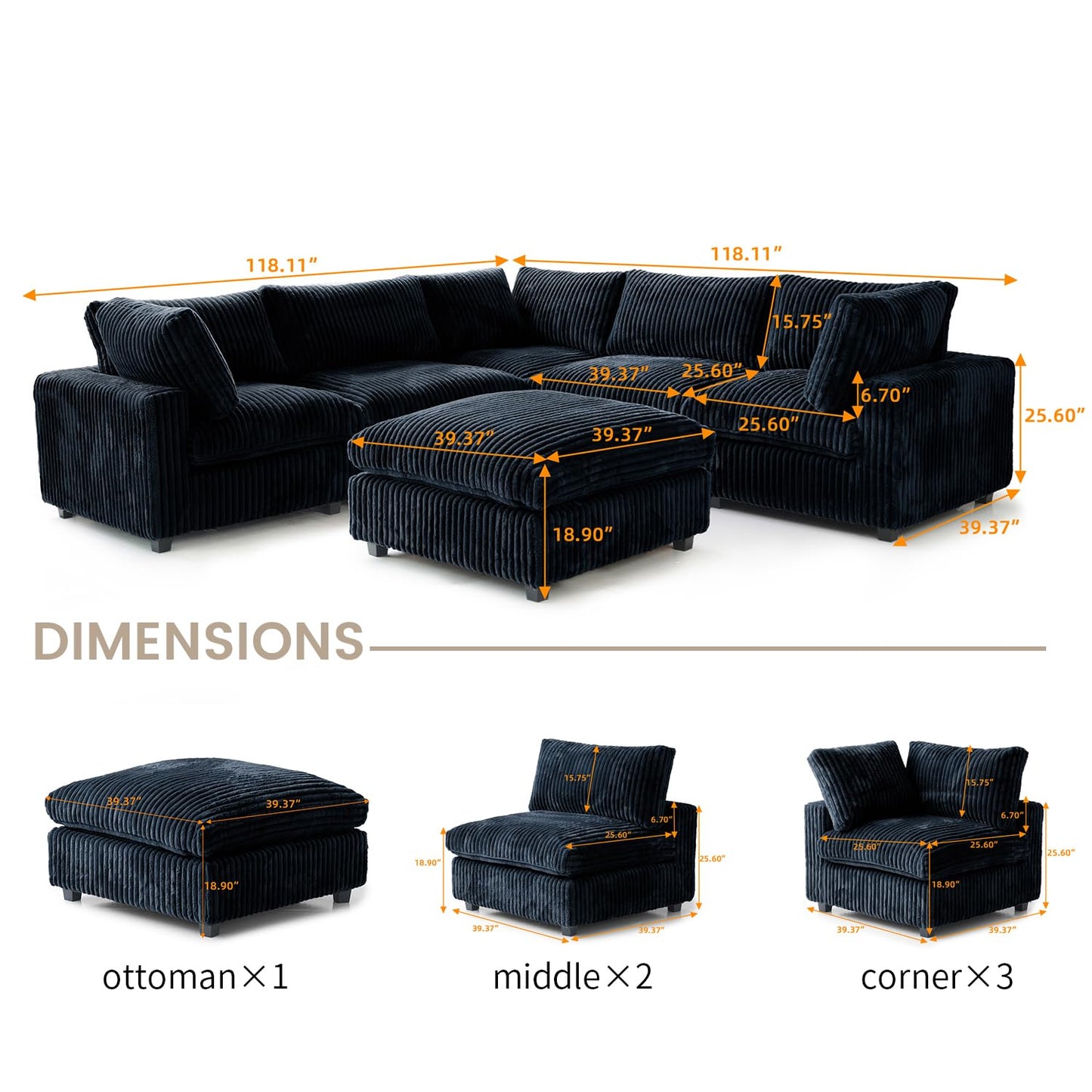 Cloud Couch Modular Sectional Sofa,157" Oversized U Shaped Couch with Ottoman,6 Seater Convertible Sofa,Comfy Plush Couches for Living Room,Covers Washable&amp;Replaceable (White)