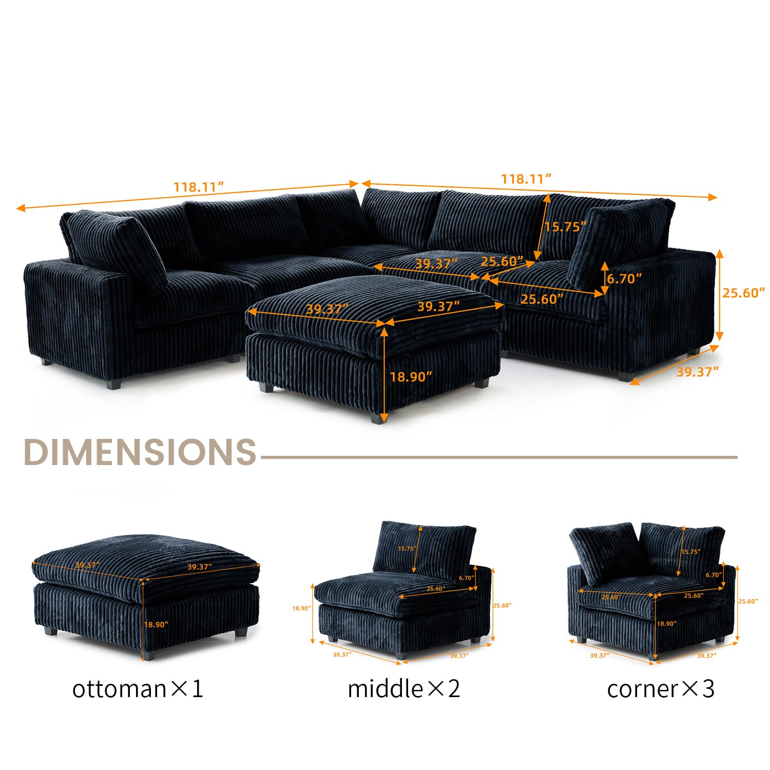 Cloud Couch Modular Sectional Sofa,157" Oversized U Shaped Couch with Ottoman,6 Seater Convertible Sofa,Comfy Plush Couches for Living Room,Covers Washable&amp;Replaceable (White)