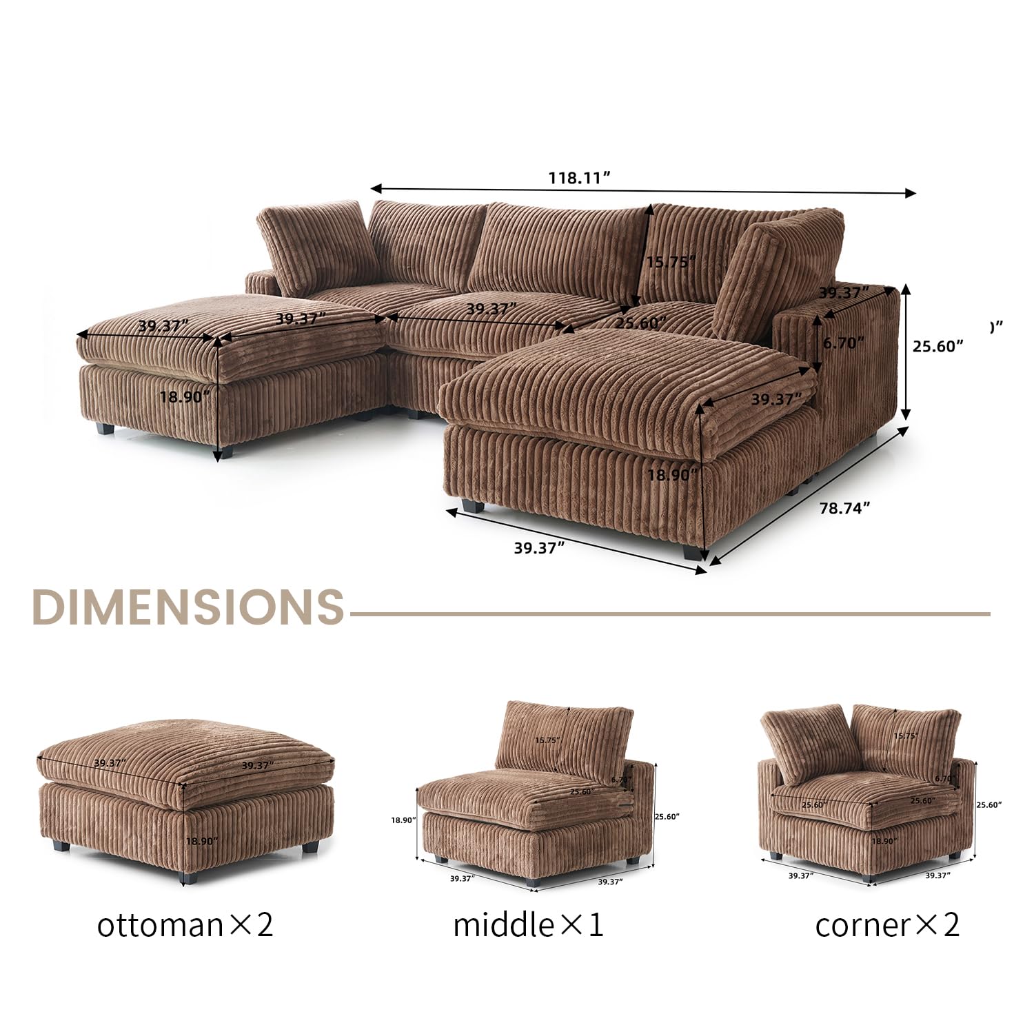 Cloud Couch Modular Sectional Sofa,157" Oversized U Shaped Couch with Ottoman,6 Seater Convertible Sofa,Comfy Plush Couches for Living Room,Covers Washable&amp;Replaceable (White)
