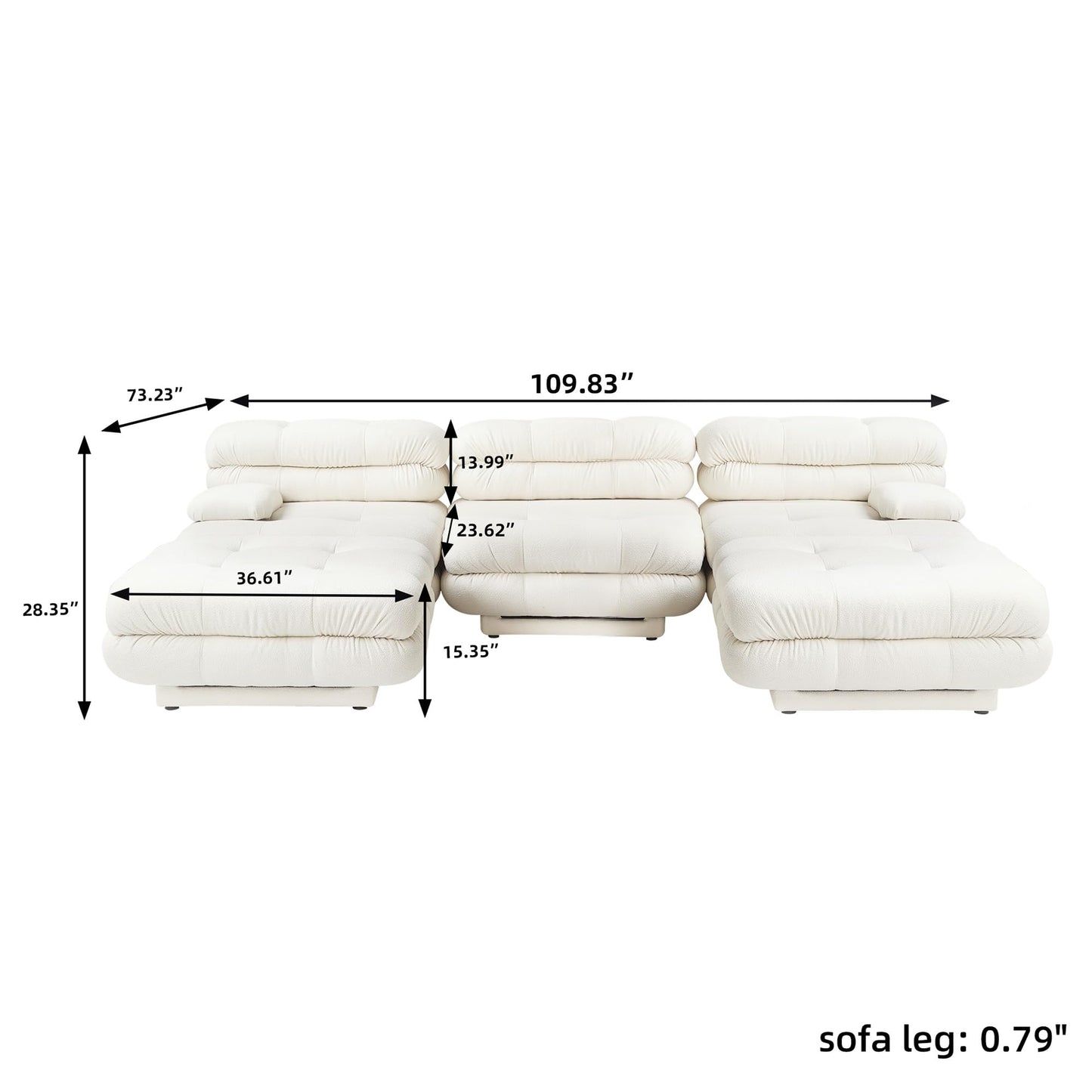 Modular Sectional Couch for Living Room, 109.83" Inline L Shaped Sofa Couch, Minimalist Sofa Couch,3 Seater and 1 Ottoman Deep Seat Couch Deep Seat (Beige, 4 Seater)