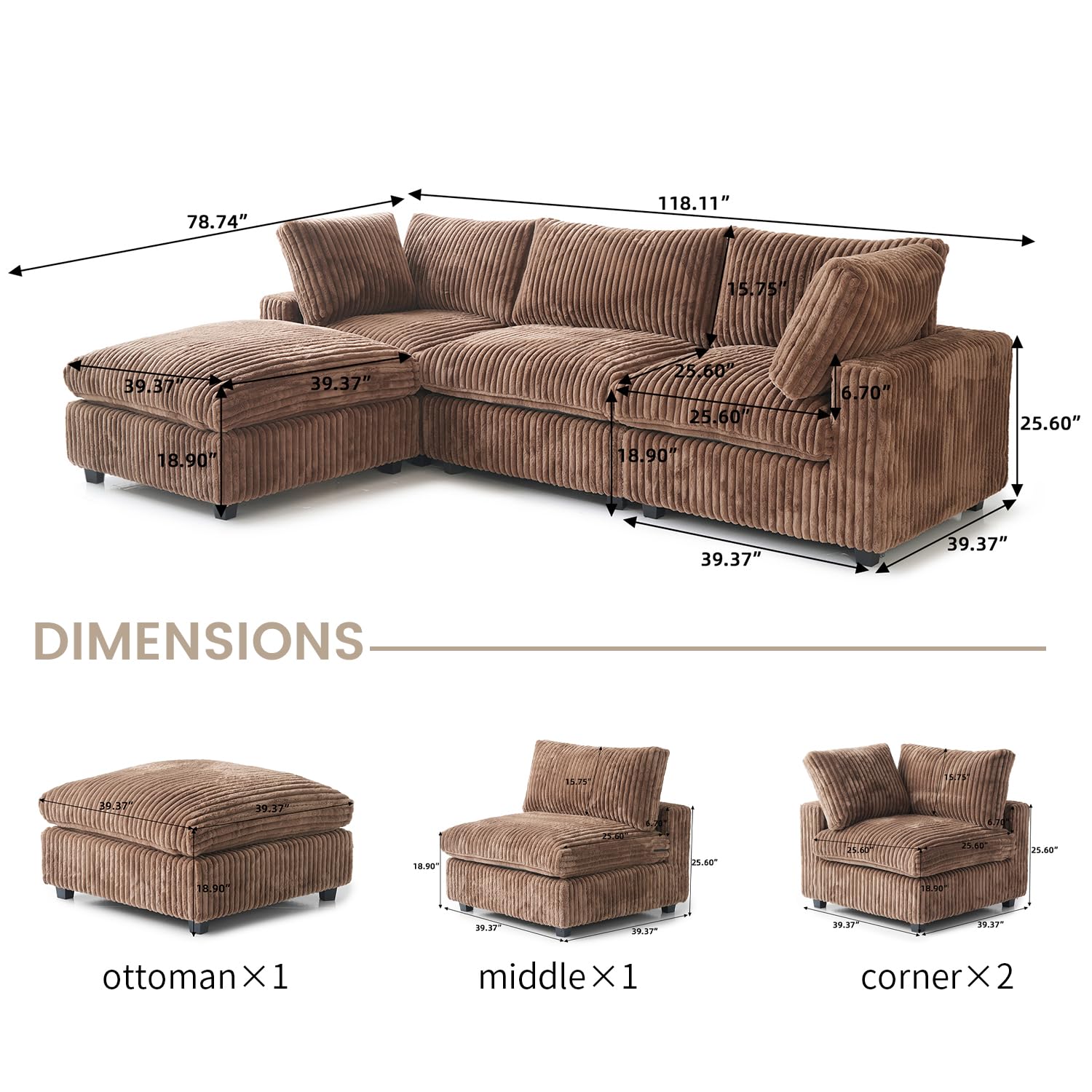 Cloud Couch Modular Sectional Sofa,157" Oversized U Shaped Couch with Ottoman,6 Seater Convertible Sofa,Comfy Plush Couches for Living Room,Covers Washable&amp;Replaceable (White)