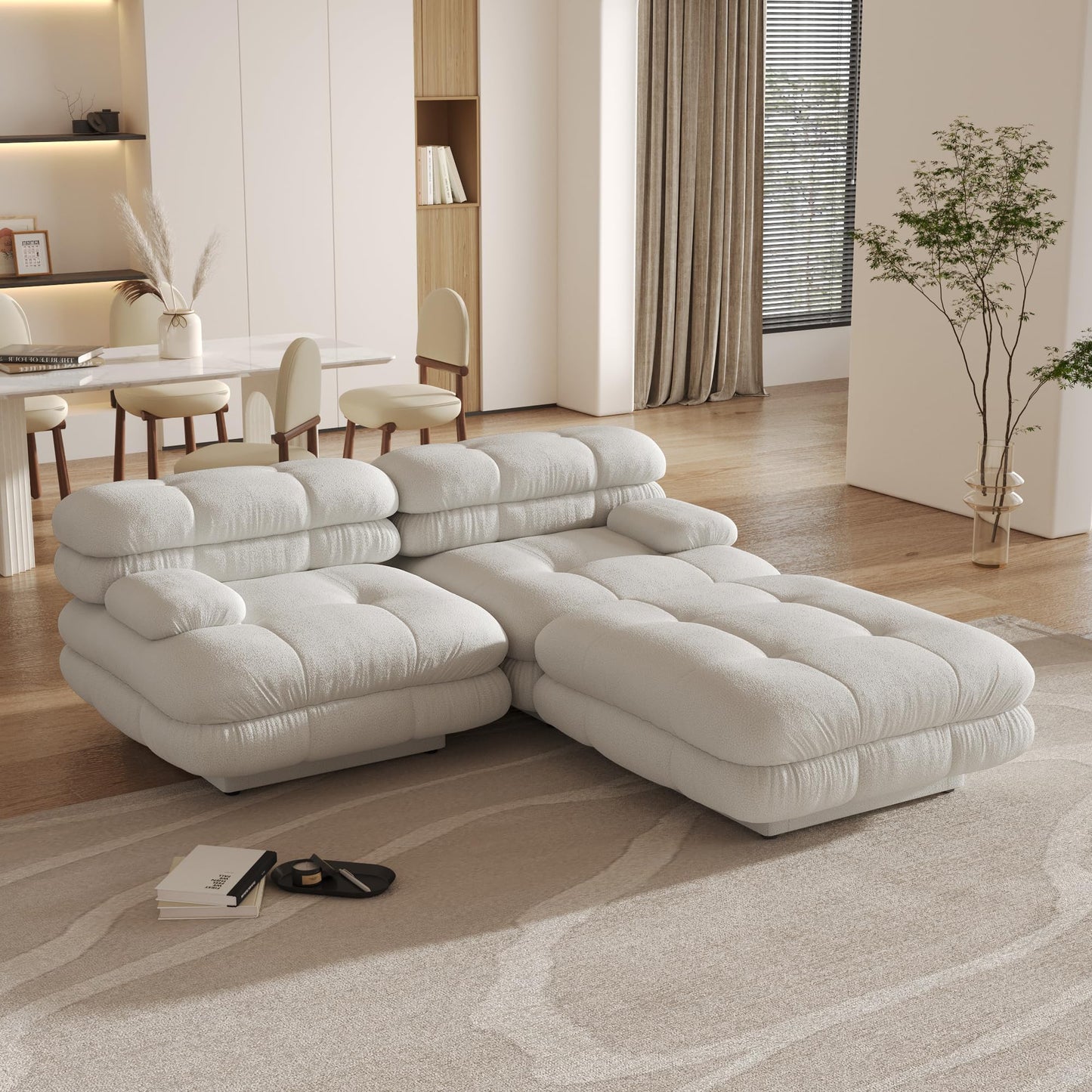 Modular Sectional Couch for Living Room, 109.83" Inline L Shaped Sofa Couch, Minimalist Sofa Couch,3 Seater and 1 Ottoman Deep Seat Couch Deep Seat (Beige, 4 Seater)