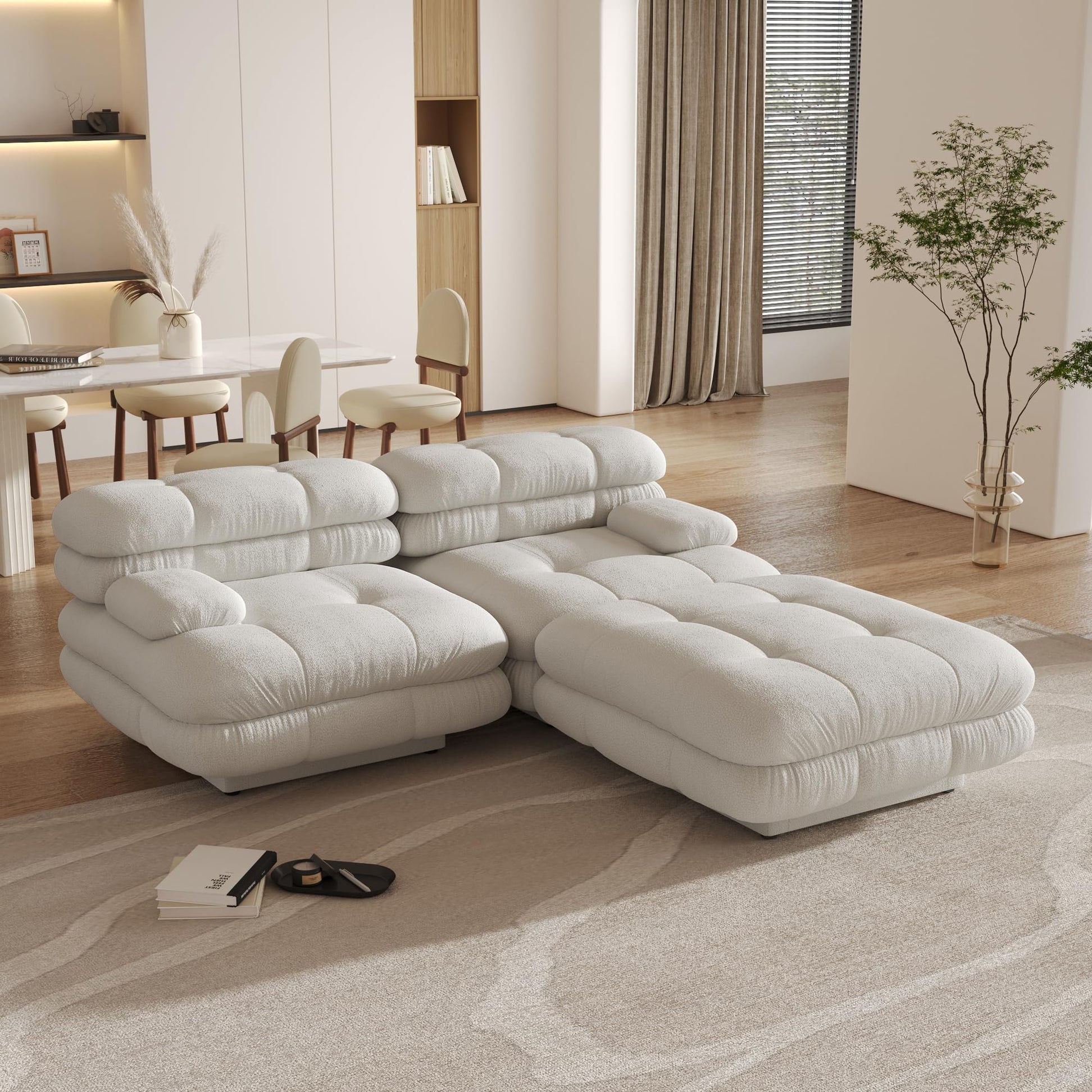 Modular Sectional Couch for Living Room, 109.83" Inline L Shaped Sofa Couch, Minimalist Sofa Couch,3 Seater and 1 Ottoman Deep Seat Couch Deep Seat (Beige, 4 Seater)