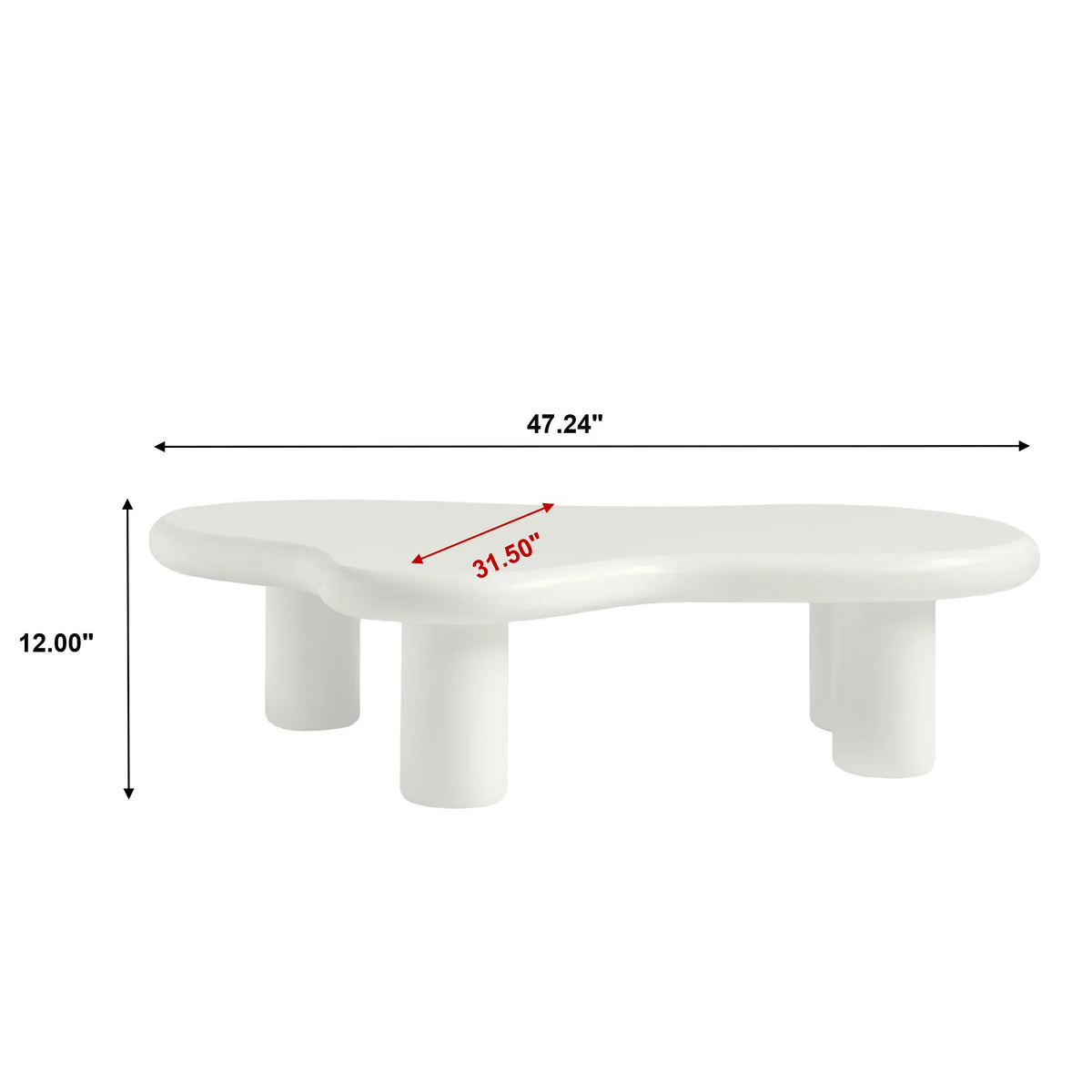 Aura Wood Coffee Table | 48" White Irregular With 4 Legs