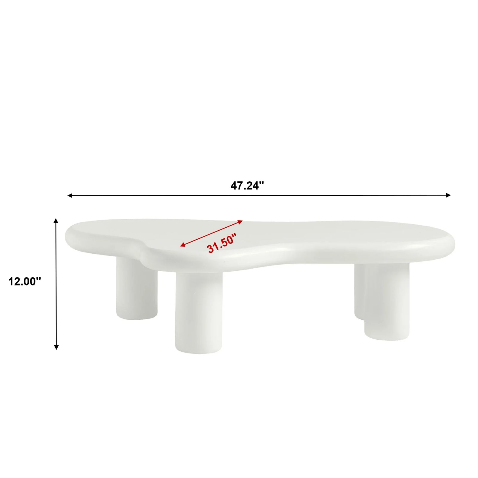 Aura Wood Coffee Table | 48" White Irregular With 4 Legs