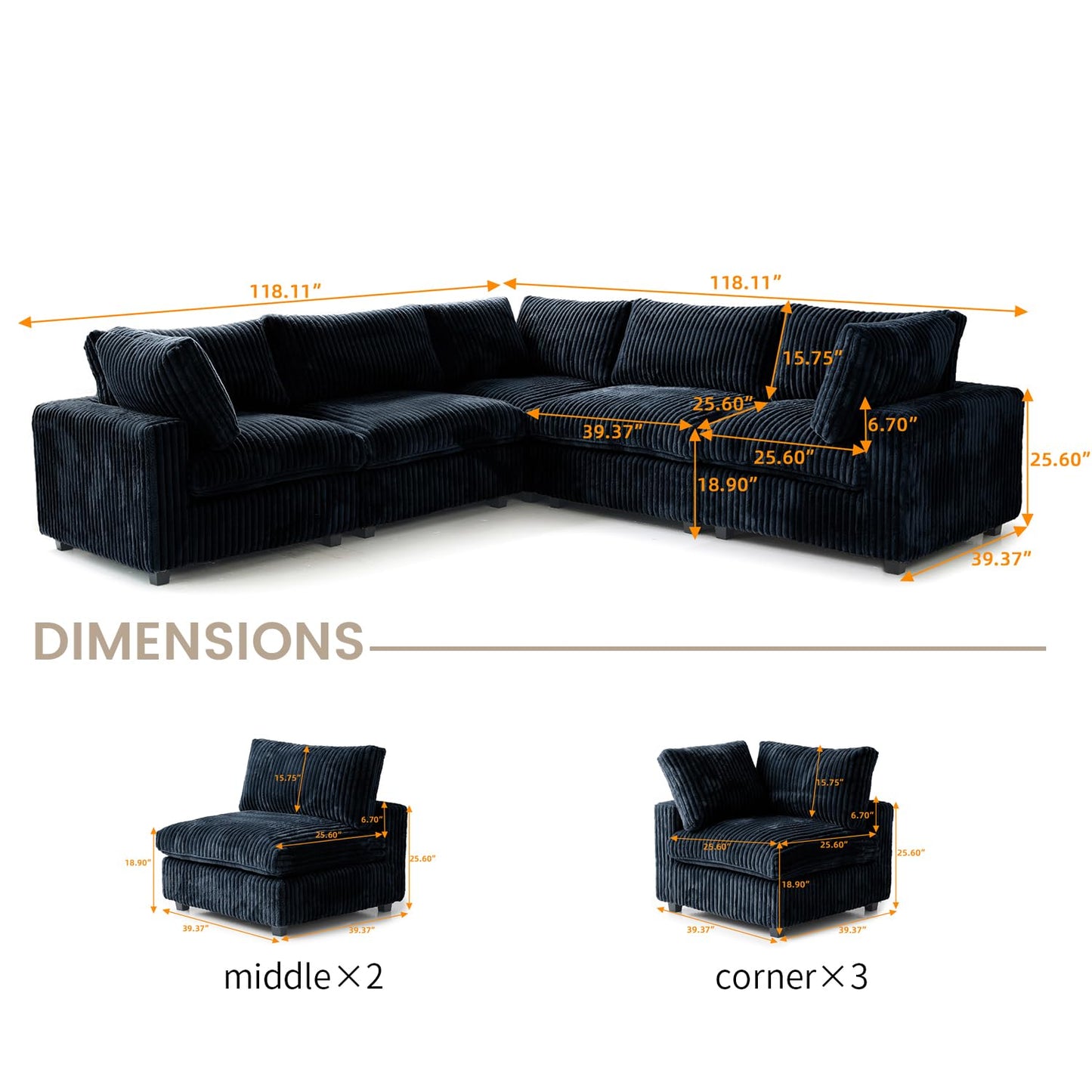 Cloud Couch Modular Sectional Sofa,157" Oversized U Shaped Couch with Ottoman,6 Seater Convertible Sofa,Comfy Plush Couches for Living Room,Covers Washable&amp;Replaceable (White)