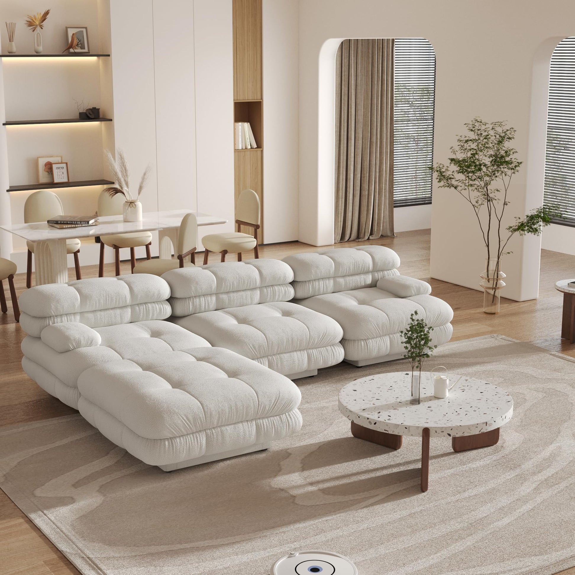 Modular Sectional Couch for Living Room, 109.83" Inline L Shaped Sofa Couch, Minimalist Sofa Couch,3 Seater and 1 Ottoman Deep Seat Couch Deep Seat (Beige, 4 Seater)