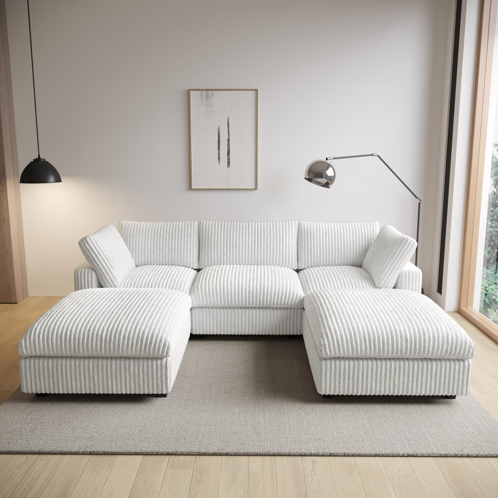 Cloud Couch Modular Sectional Sofa,157" Oversized U Shaped Couch with Ottoman,6 Seater Convertible Sofa,Comfy Plush Couches for Living Room,Covers Washable&amp;Replaceable (White)