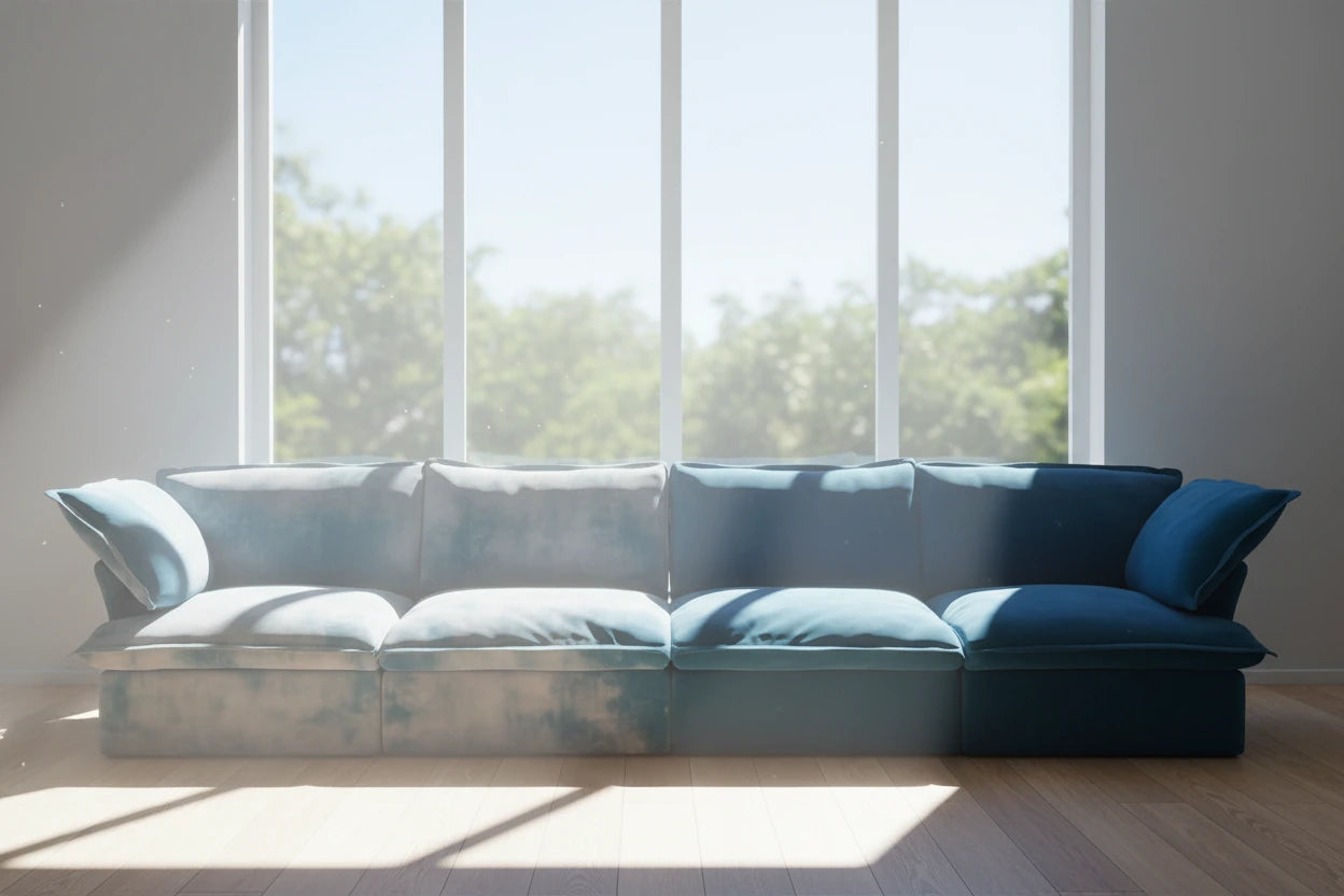 cons of velvet sectional sofa: Fades Faster In Direct Sun
