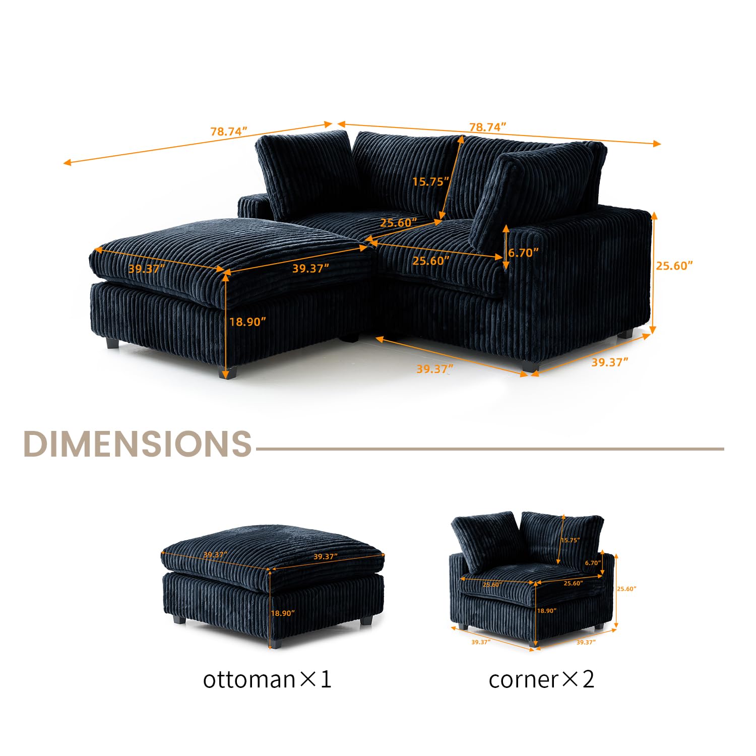 Cloud Couch Modular Sectional Sofa,157" Oversized U Shaped Couch with Ottoman,6 Seater Convertible Sofa,Comfy Plush Couches for Living Room,Covers Washable&amp;Replaceable (White)