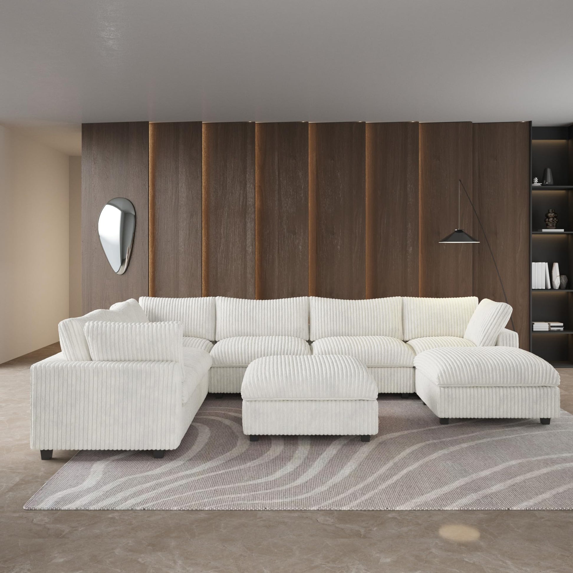 Cloud Couch Modular Sectional Sofa,157" Oversized U Shaped Couch with Ottoman,6 Seater Convertible Sofa,Comfy Plush Couches for Living Room,Covers Washable&amp;Replaceable (White)