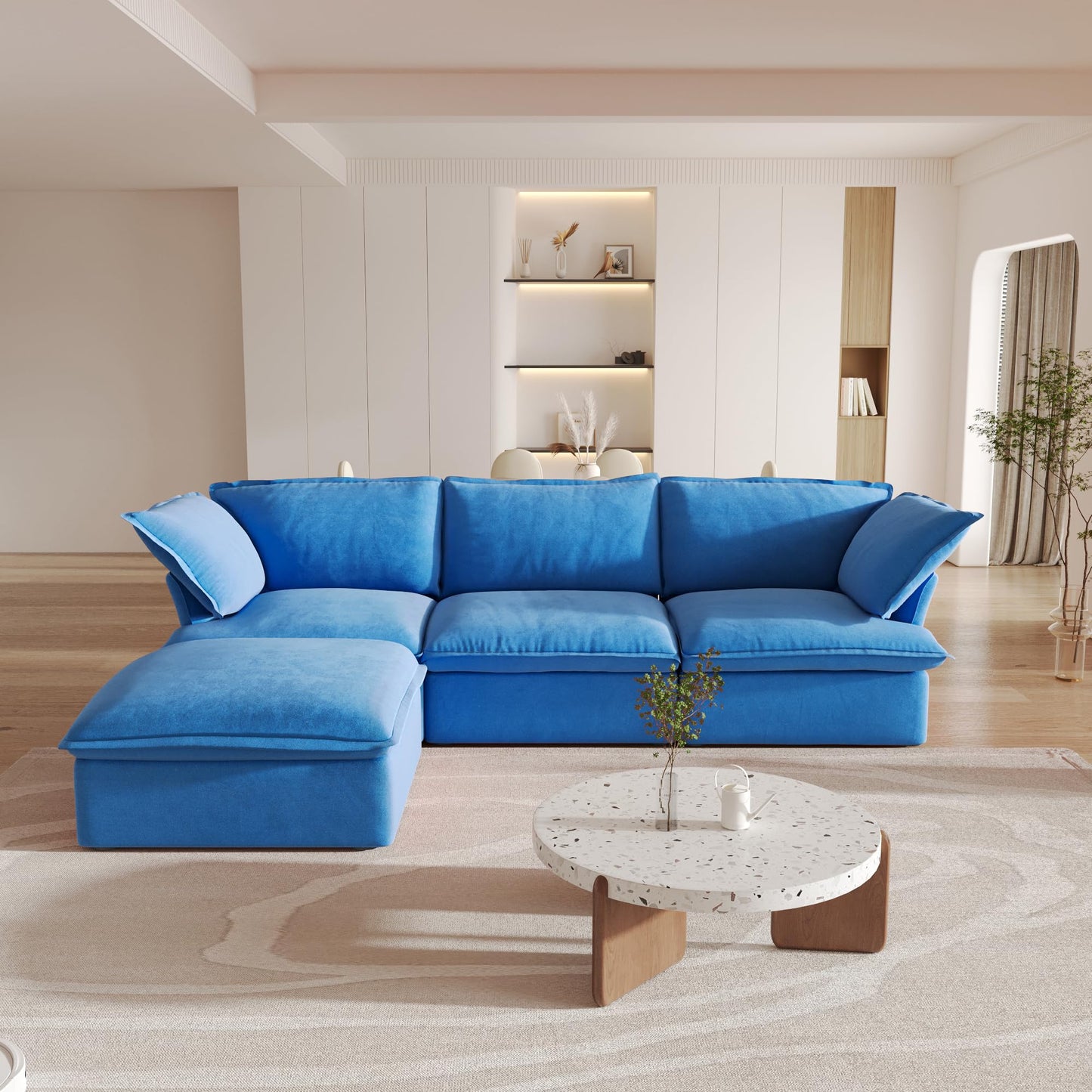 Sectional Couches for Living Room,82.66" Cloud Modular Sectional Sofa, Velvet Deep Couch,Cushion Covers Removable &amp; Replaceable,LoveSofa,Blue