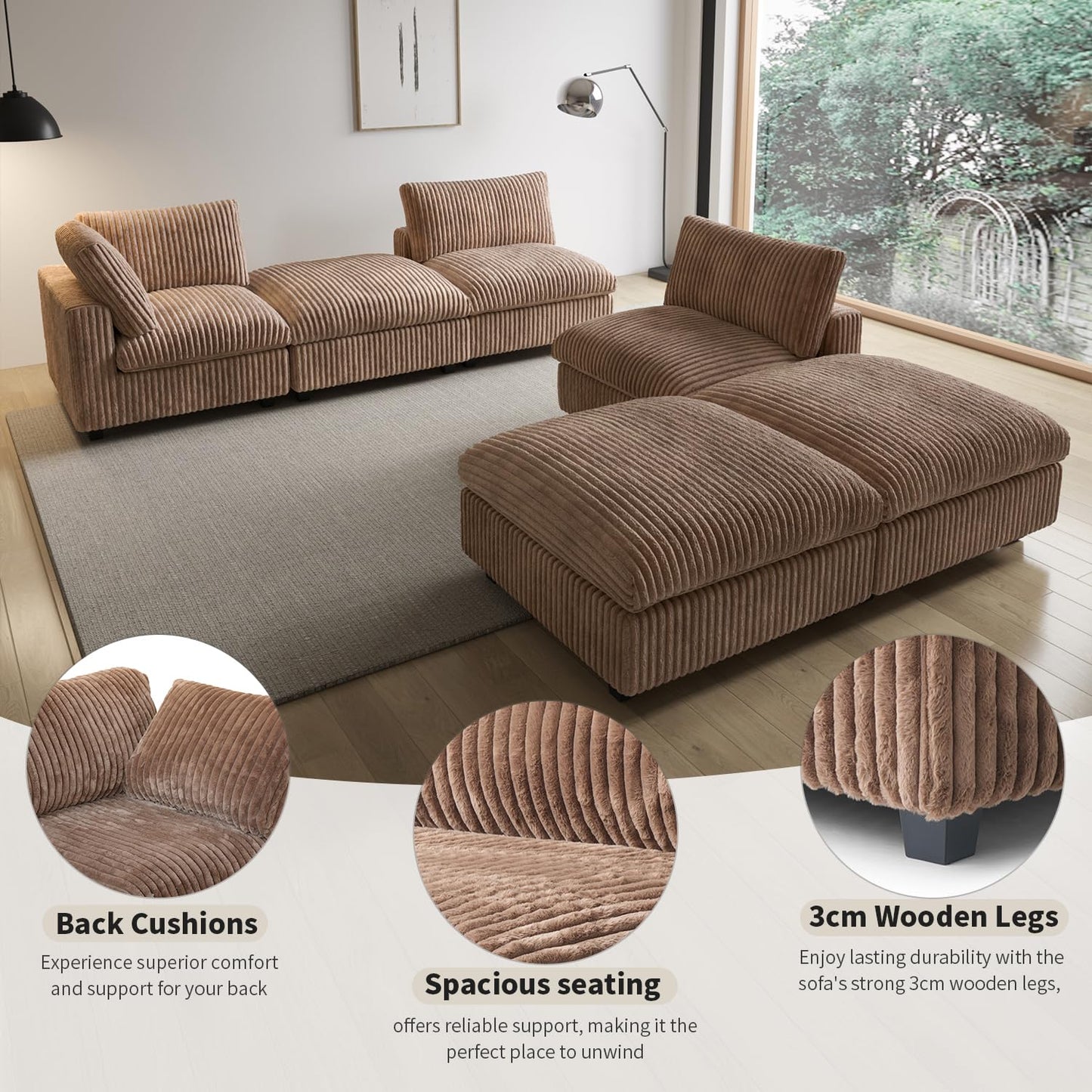 Cloud Couch Modular Sectional Sofa,157" Oversized U Shaped Couch with Ottoman,6 Seater Convertible Sofa,Comfy Plush Couches for Living Room,Covers Washable&amp;Replaceable (White)