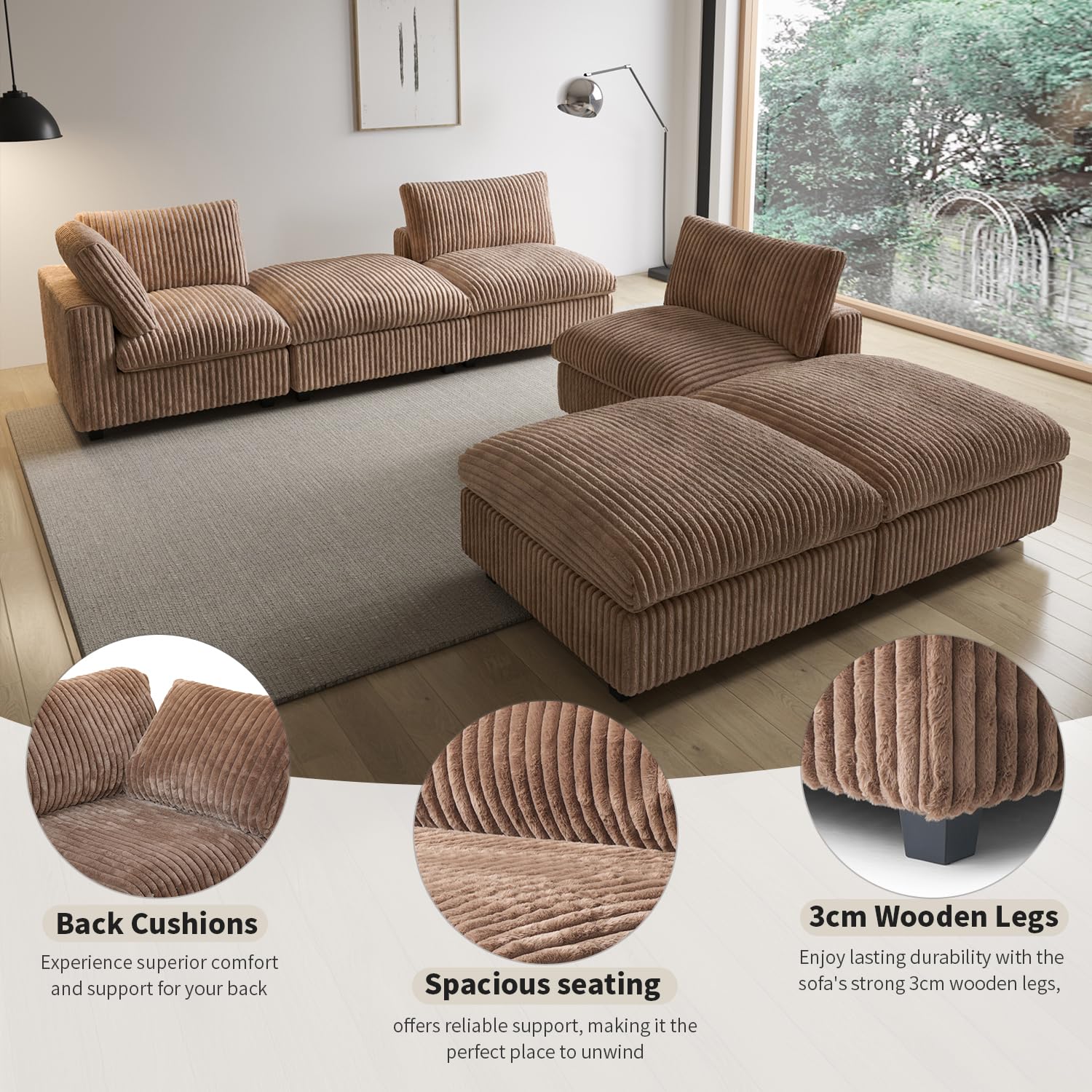 Cloud Couch Modular Sectional Sofa,157" Oversized U Shaped Couch with Ottoman,6 Seater Convertible Sofa,Comfy Plush Couches for Living Room,Covers Washable&amp;Replaceable (White)