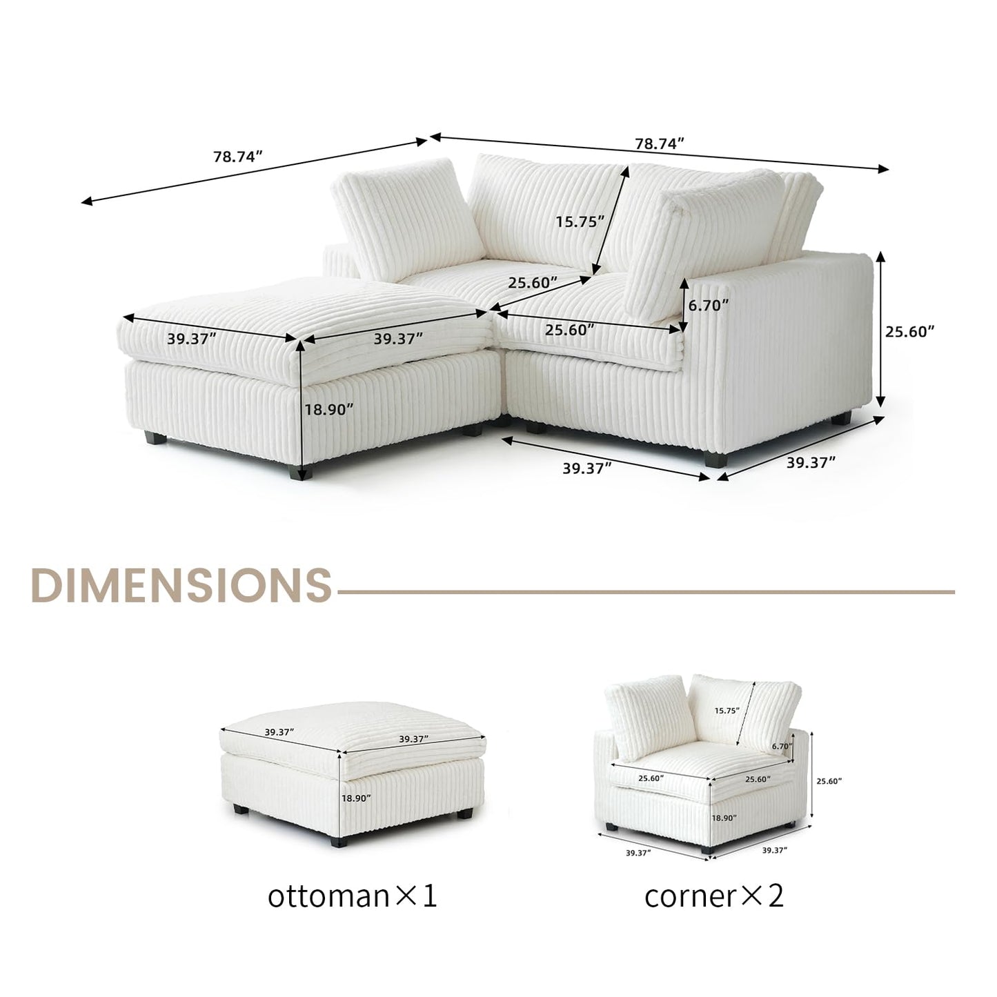 Cloud Couch Modular Sectional Sofa,157" Oversized U Shaped Couch with Ottoman,6 Seater Convertible Sofa,Comfy Plush Couches for Living Room,Covers Washable&amp;Replaceable (White)