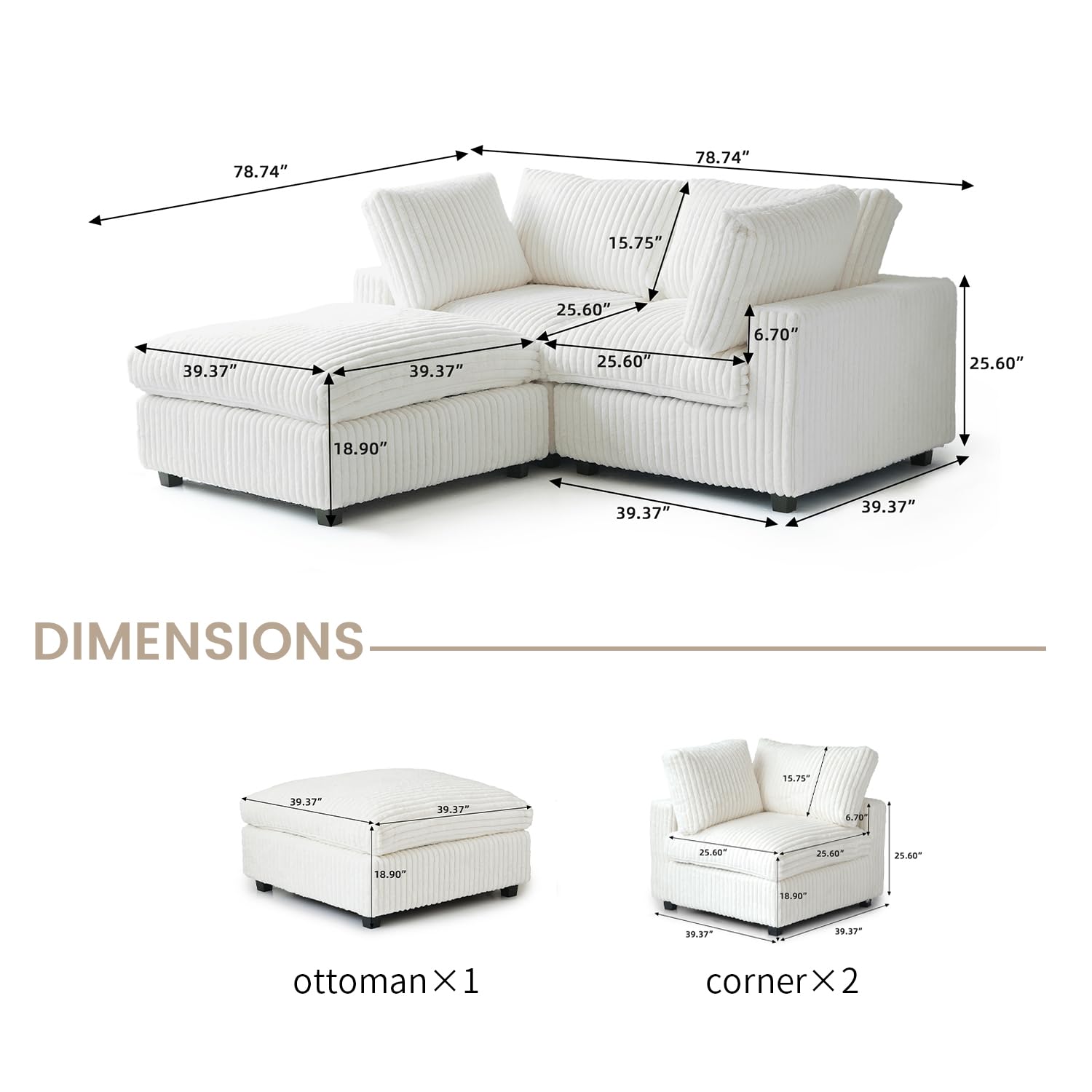 Cloud Couch Modular Sectional Sofa,157" Oversized U Shaped Couch with Ottoman,6 Seater Convertible Sofa,Comfy Plush Couches for Living Room,Covers Washable&amp;Replaceable (White)