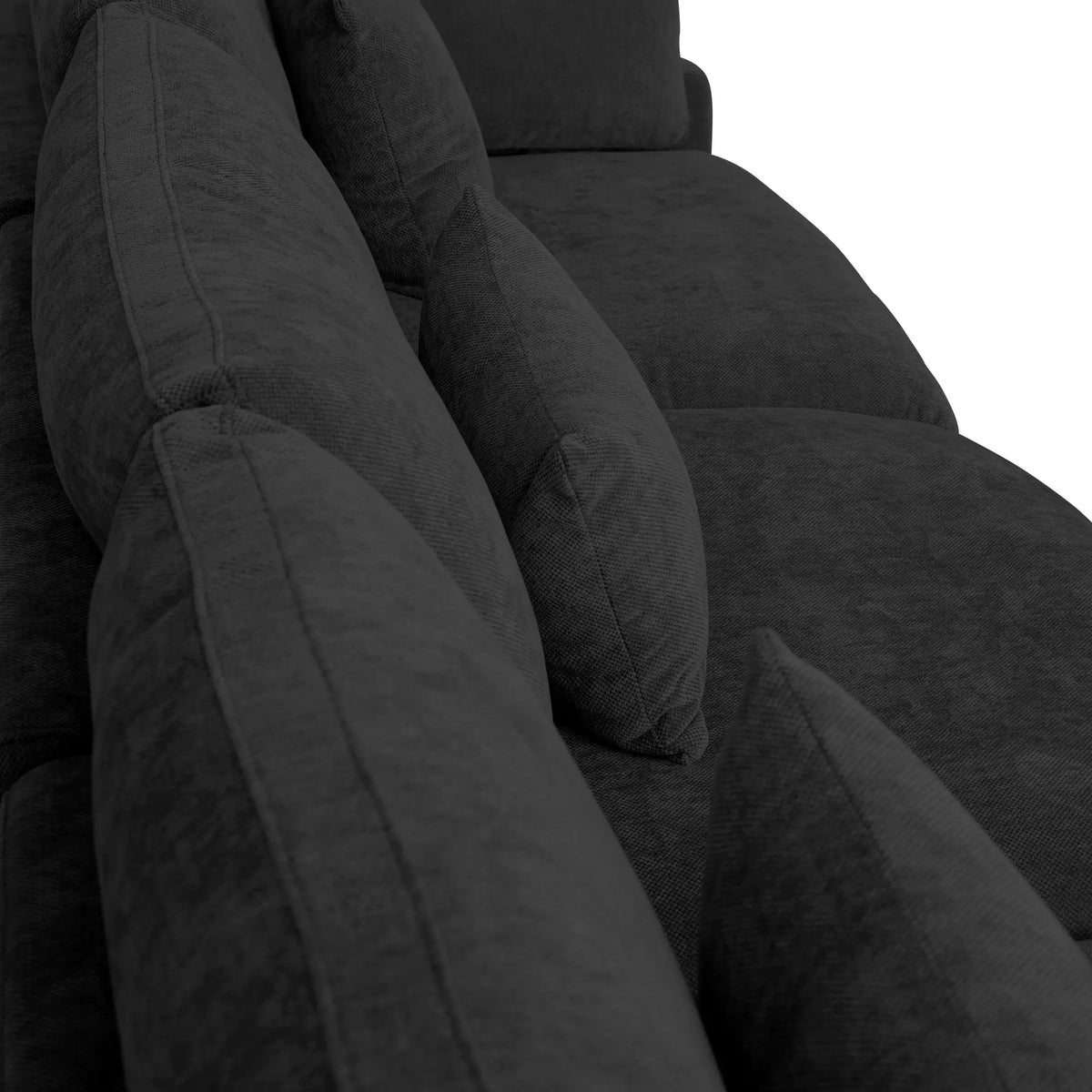 Row of back cushions on a black Deluxe Cloud sofa
