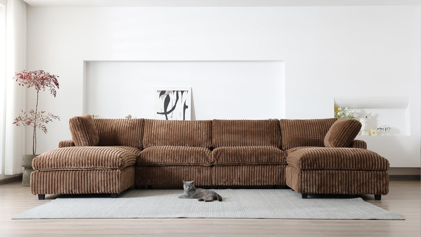 Cloud Couch Modular Sectional Sofa,157" Oversized U Shaped Couch with Ottoman,6 Seater Convertible Sofa,Comfy Plush Couches for Living Room,Covers Washable&amp;Replaceable (White)