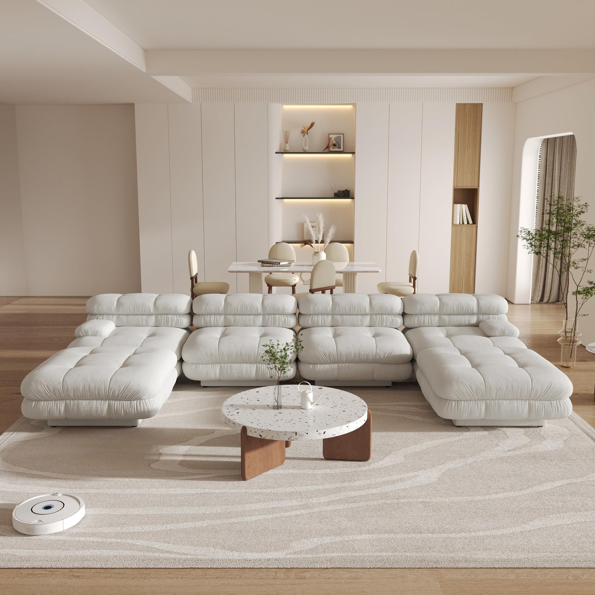 Modular Sectional Couch for Living Room, 109.83" Inline L Shaped Sofa Couch, Minimalist Sofa Couch,3 Seater and 1 Ottoman Deep Seat Couch Deep Seat (Beige, 4 Seater)