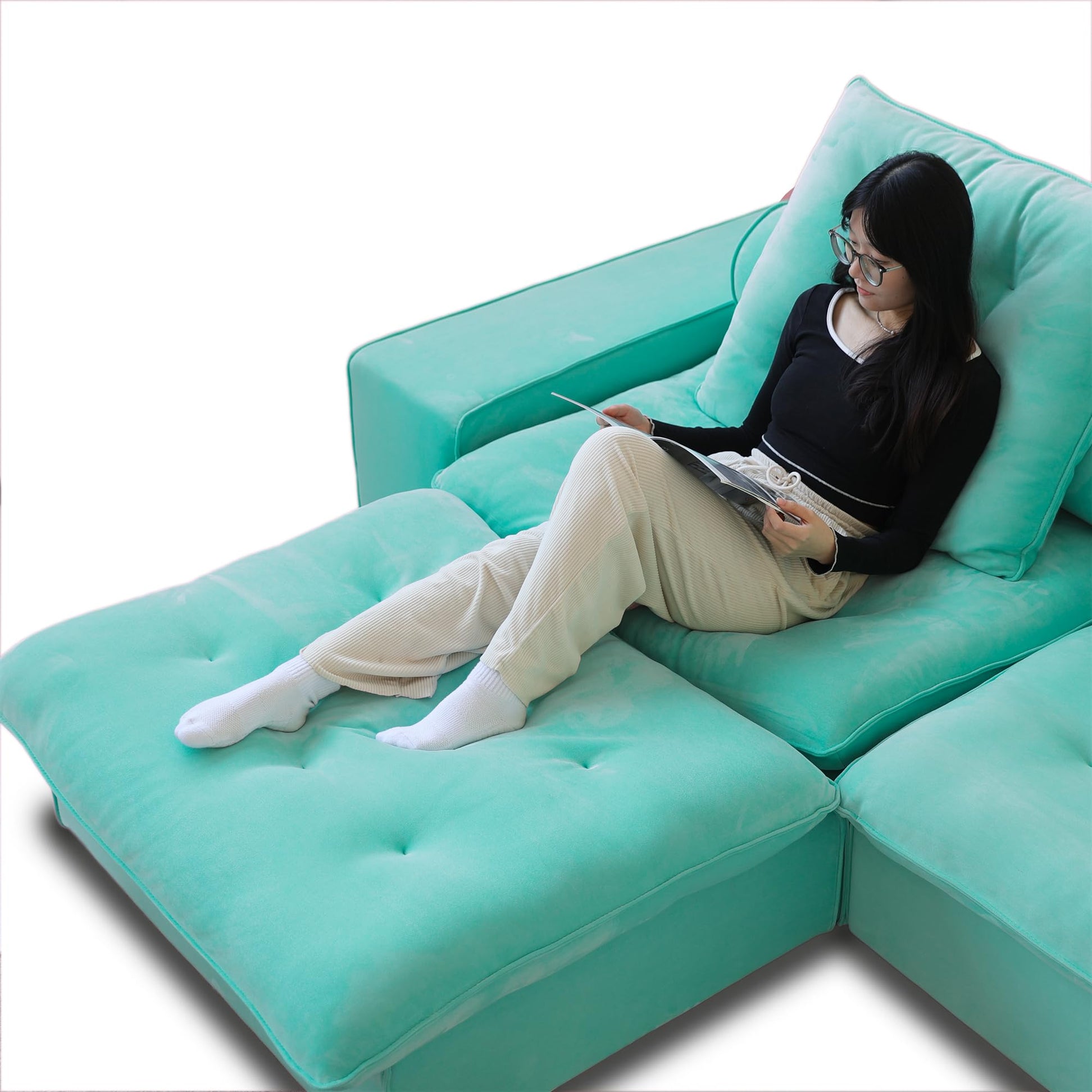 Cloud Modular Sectional Sofa, Luxury Velvet Couch Sofas for Living Room,74inch Corner Seater