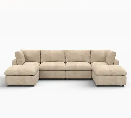 Deluxe Cloud 3-Seater Khaki Large Space L-Shaped Sectional | 4-Piece (Includes 1 Ottoman), Linen-Blend Chenille Fabric, Easy To Clean
