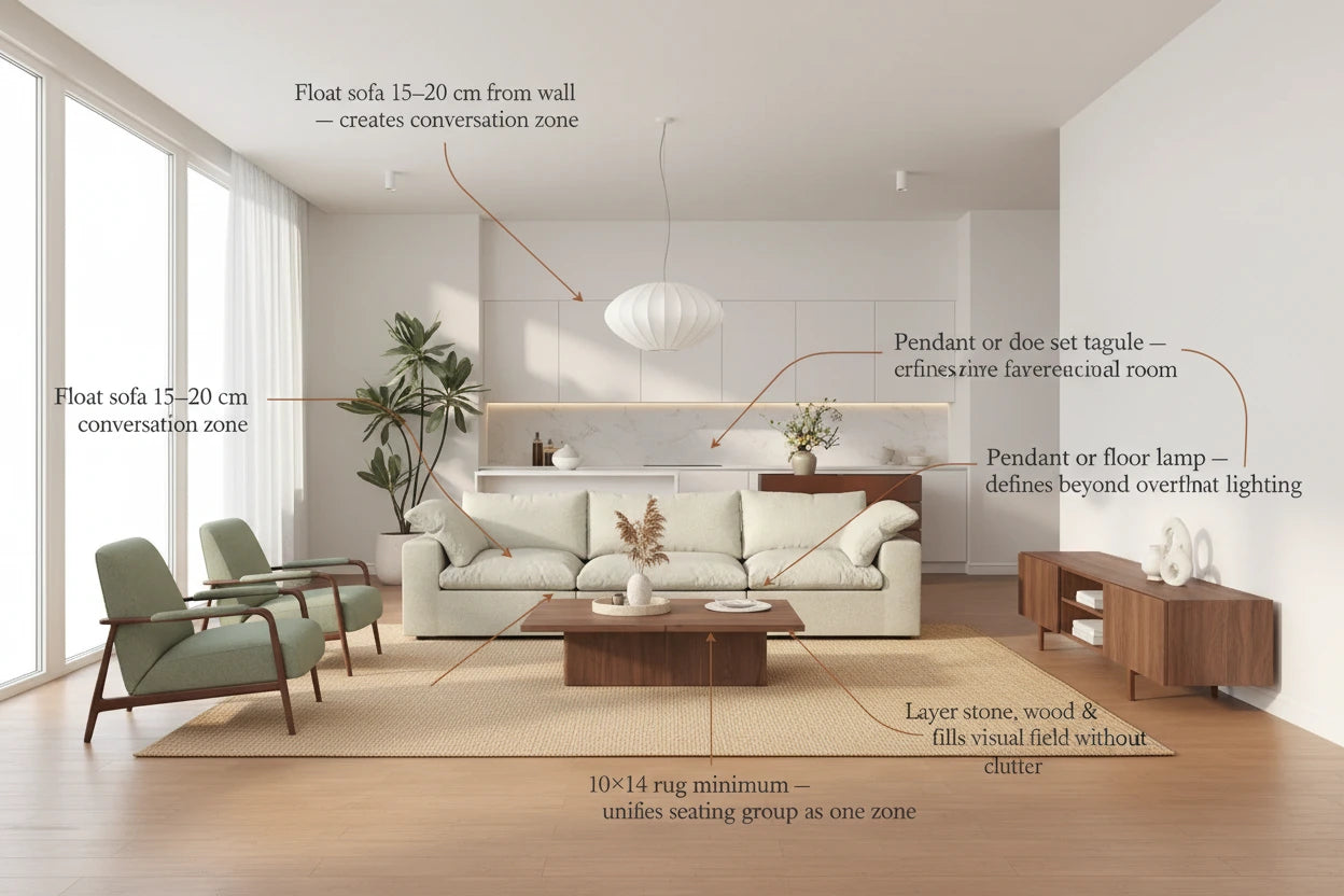 organic modern living room styling for large & open living room