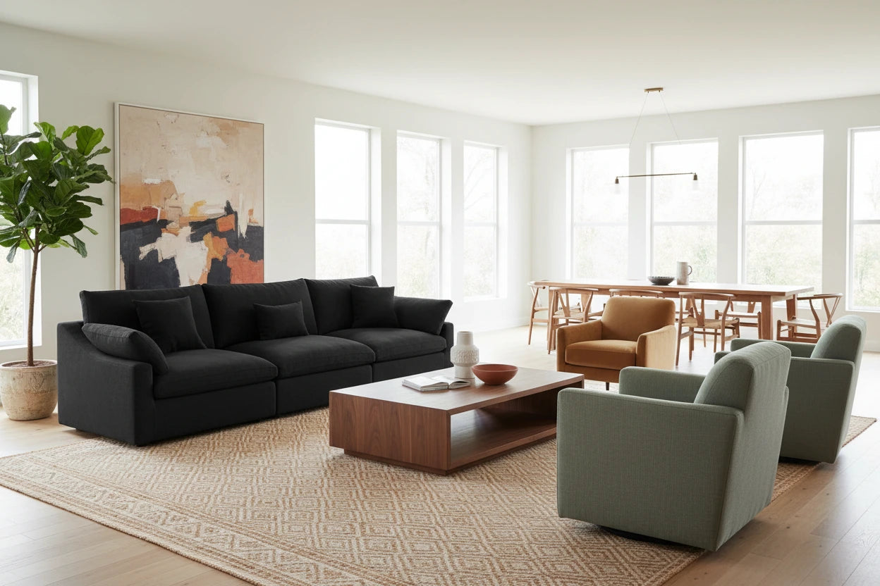 stying a black sofa on Large or Open-Plan Room